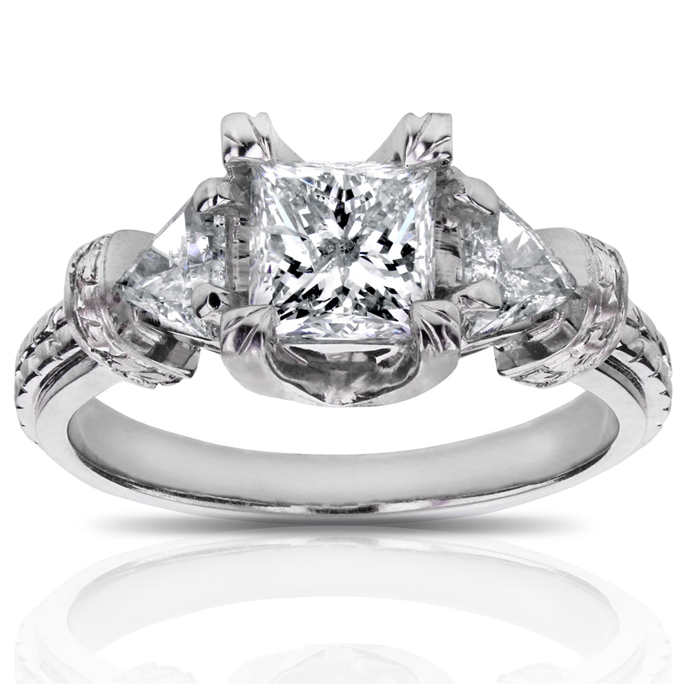 Yaffie White Gold Engagement Ring with 1.75ct TDW Certified Princess &amp; Triangular Diamonds