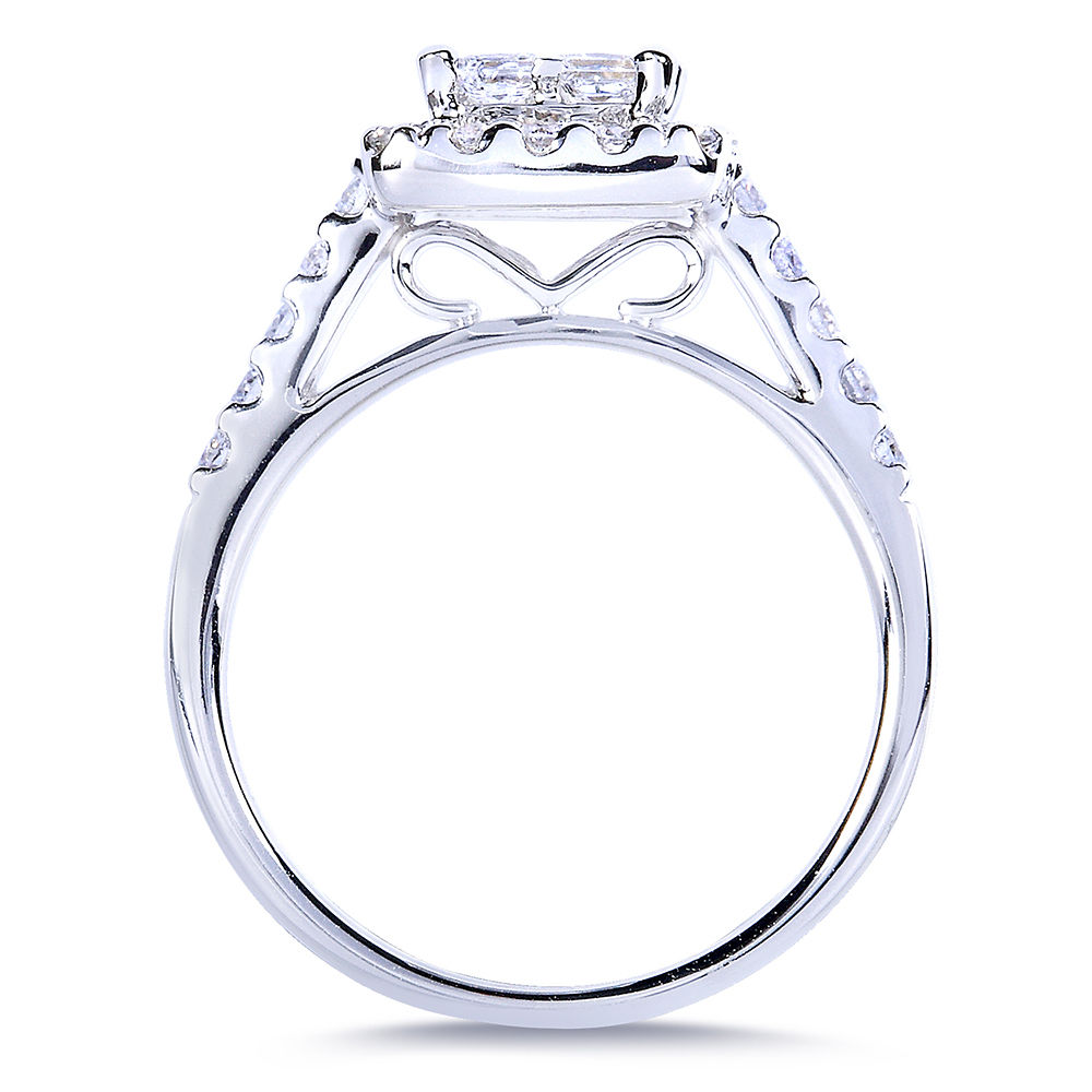 Radiant Yaffie White Gold Diamond Engagement Ring - Featuring a 1 3/8ct TDW Princess Cut and Stunning Quad Halo Design