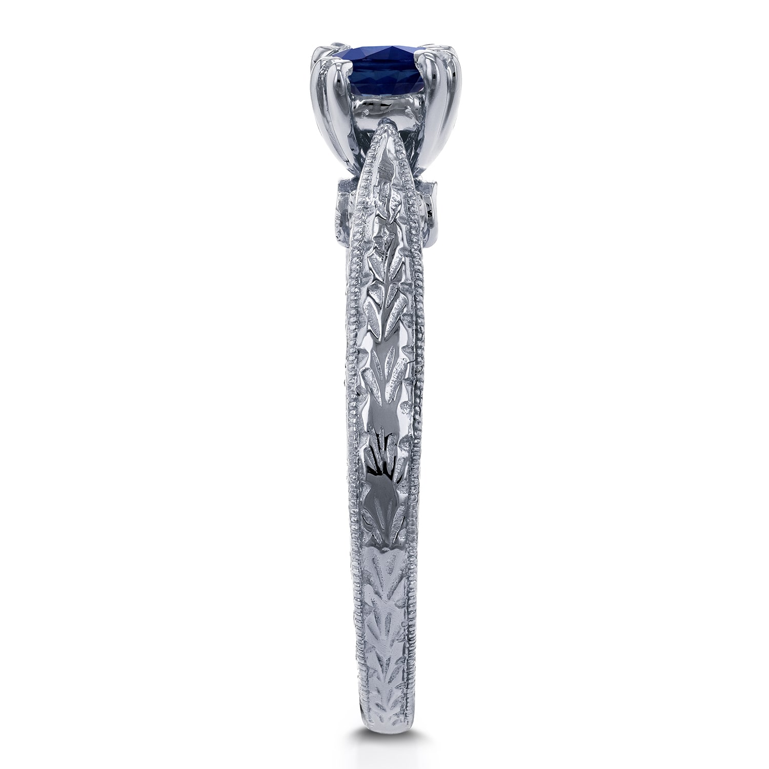 Vintage Engagement Ring with Round Sapphire and Diamond, 1/2ct TGW in Yaffie White Gold