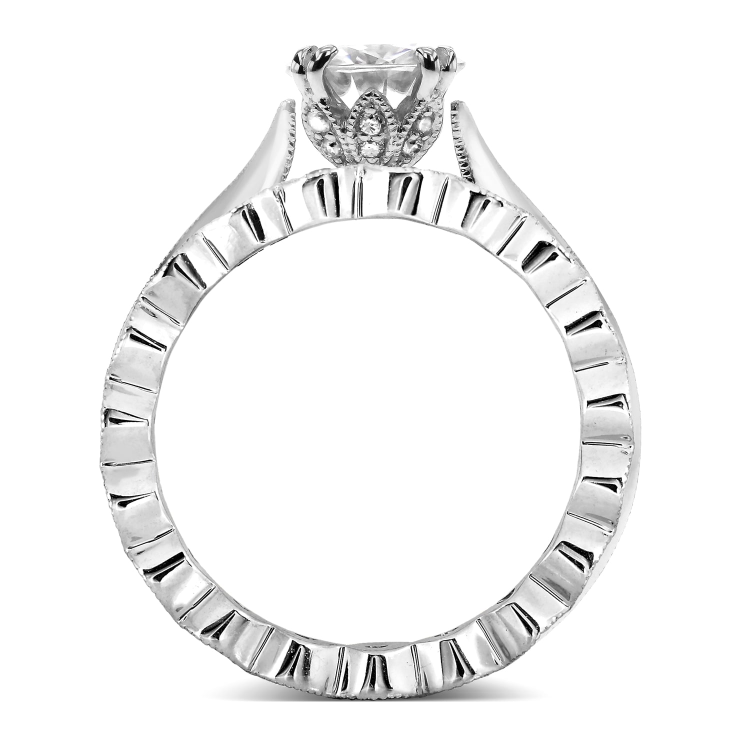 Antique Floral Bridal Set with 1ct White Gold Brilliant Moissanite and 2/5ct TDW Diamonds by Yaffie