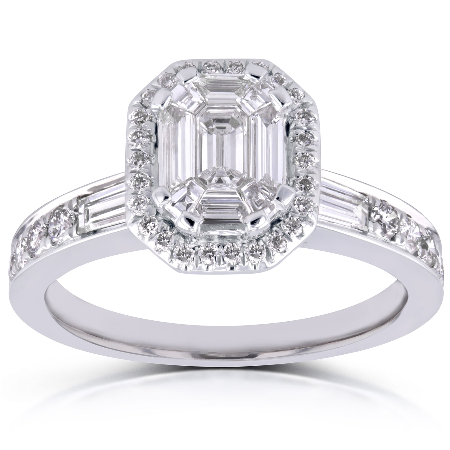 Yaffie Emerald &amp; Diamond Art Deco Engagement Ring in White Gold, with 1ct Total Diamond Weight.