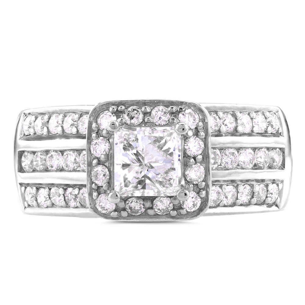 Yaffie Princess Cut Diamond Halo Engagement Ring in White Gold (1ct TDW) - a Royal Sparkle to Cherish Forever!