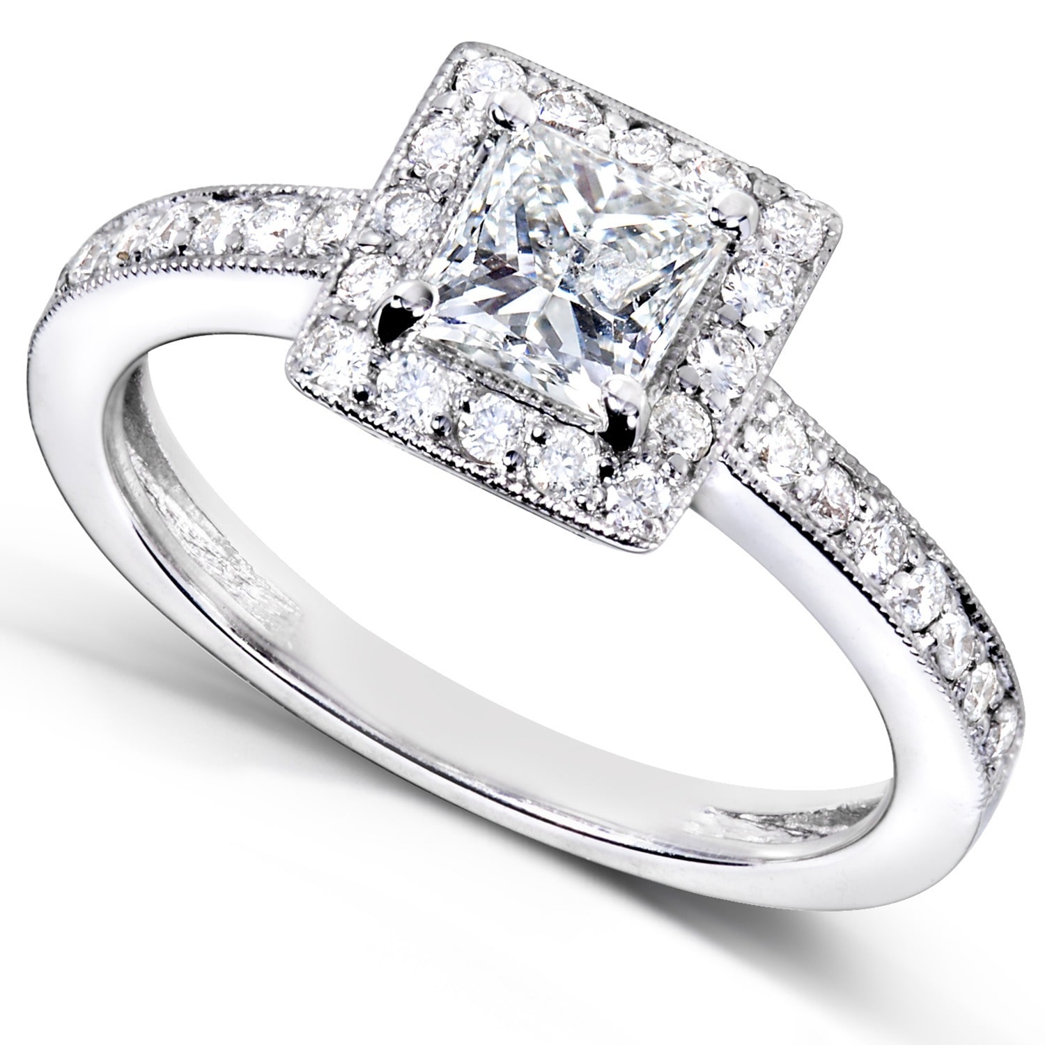 Halo Diamond Engagement Ring - Yaffie White Gold, 3/4ct Total Diamond Weight