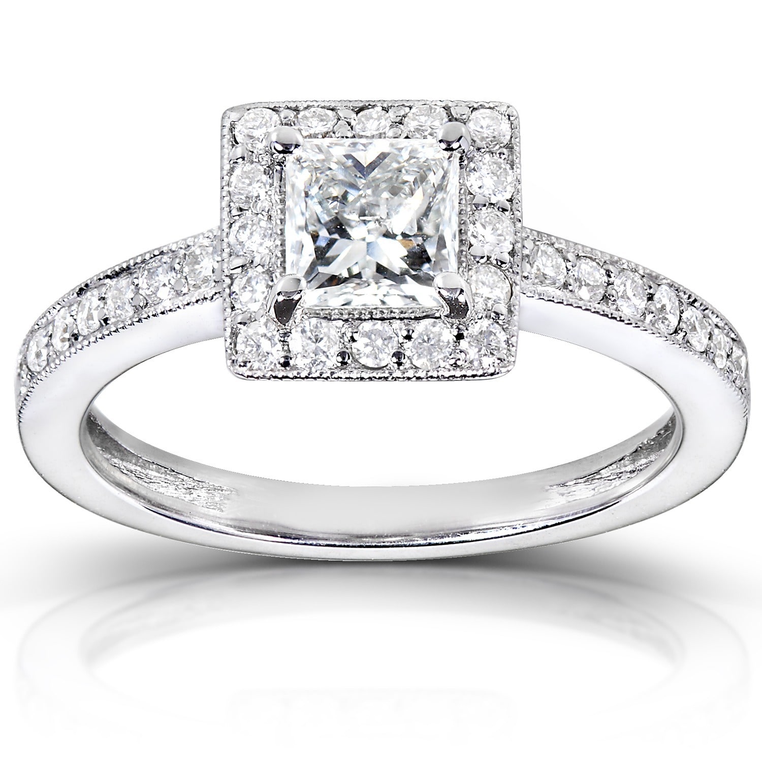 Halo Diamond Engagement Ring - Yaffie White Gold, 3/4ct Total Diamond Weight
