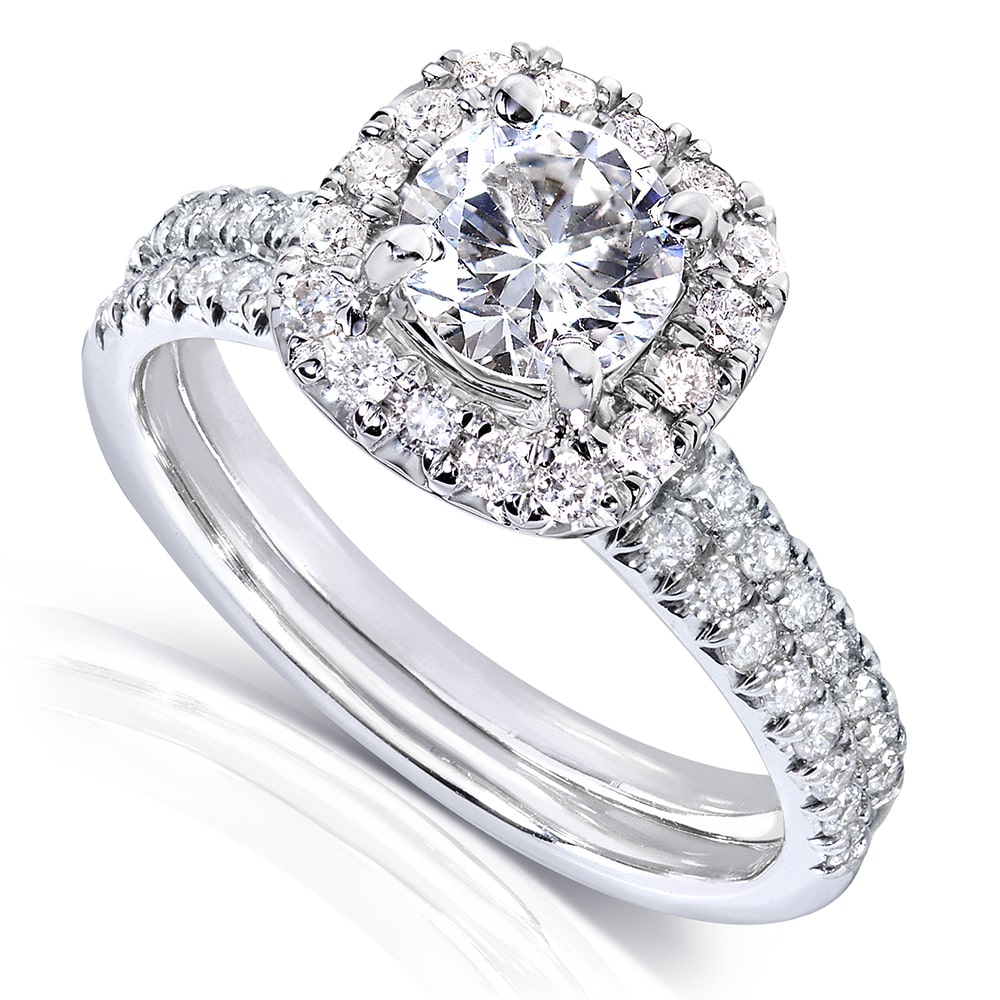 Blissful Halo Round Diamond Bridal Set in Yaffie White Gold, 7/8ct TDW