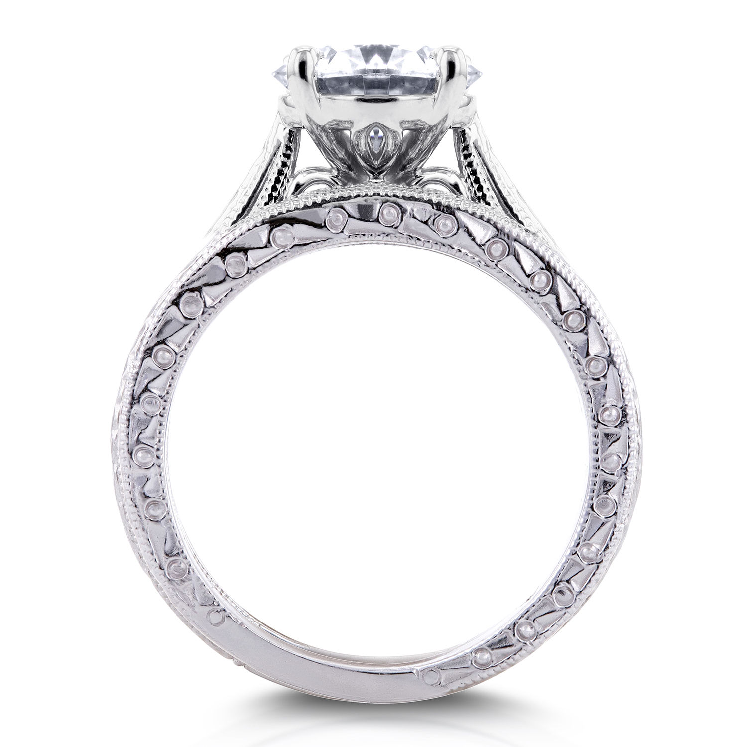 Yaffie Antique Cathedral Bridal Ring Set with 1 1/2ct TGW Moissanite &amp; Diamonds in White Gold, Forever One.