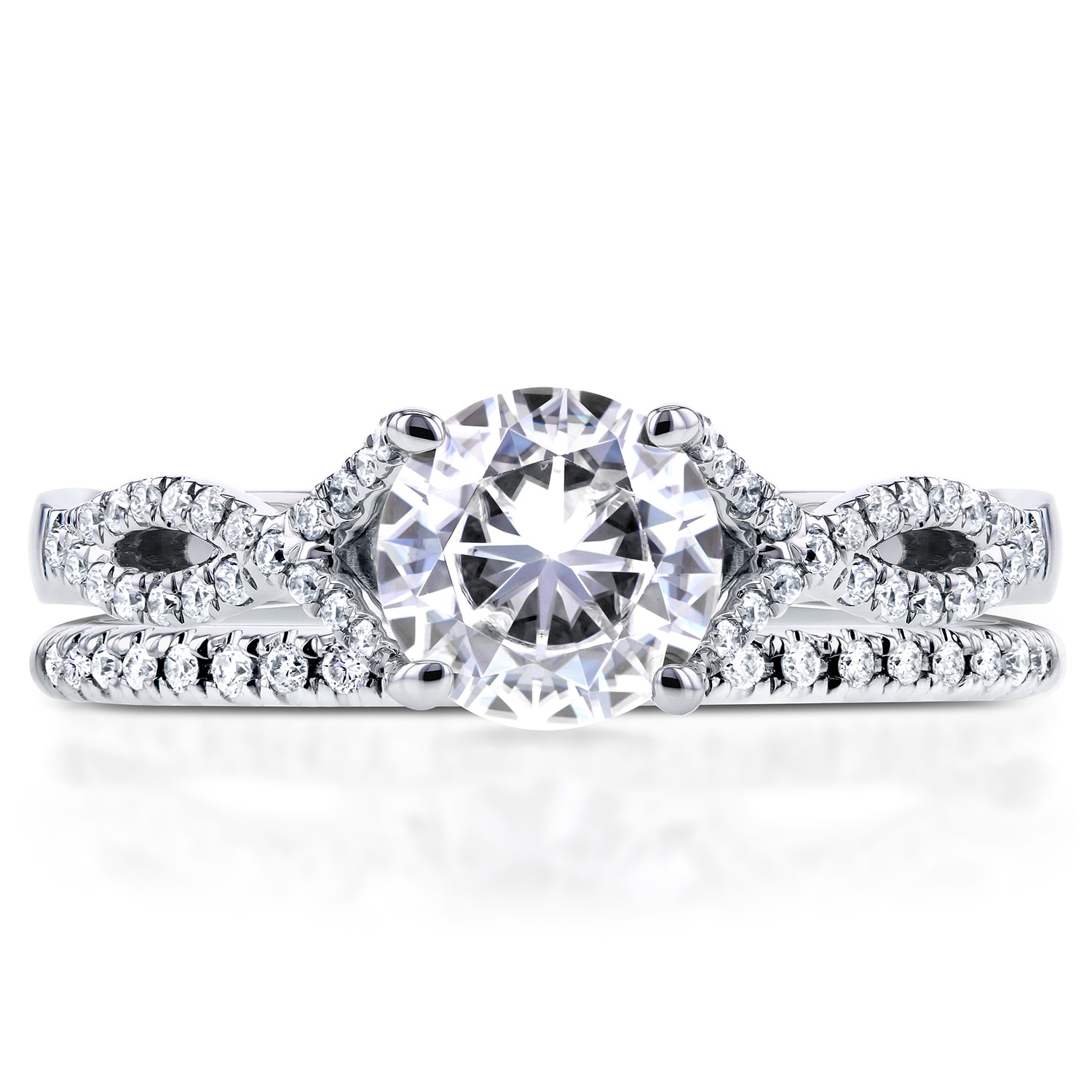 Sparkling Crossover Set: Yaffie White Gold Moissanite and Diamond Bridal Rings