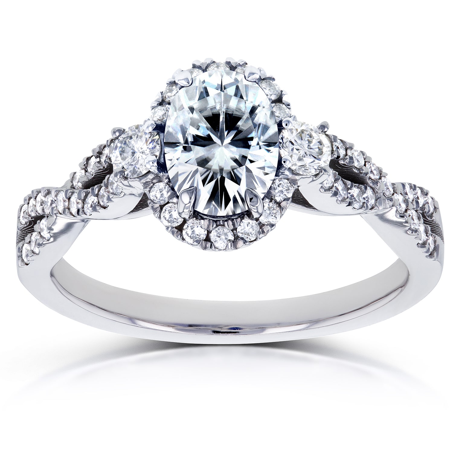 Elegance Unveiled: Yaffie Vintage Ring with Oval Moissanite &amp; 1/3ct Diamond Halo.