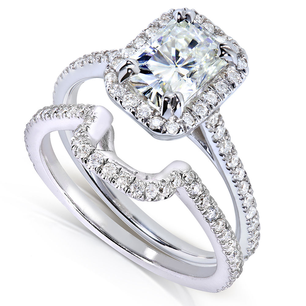Radiant White Gold 1/2ct Moissanite &amp; Diamond Bridal Set by Yaffie