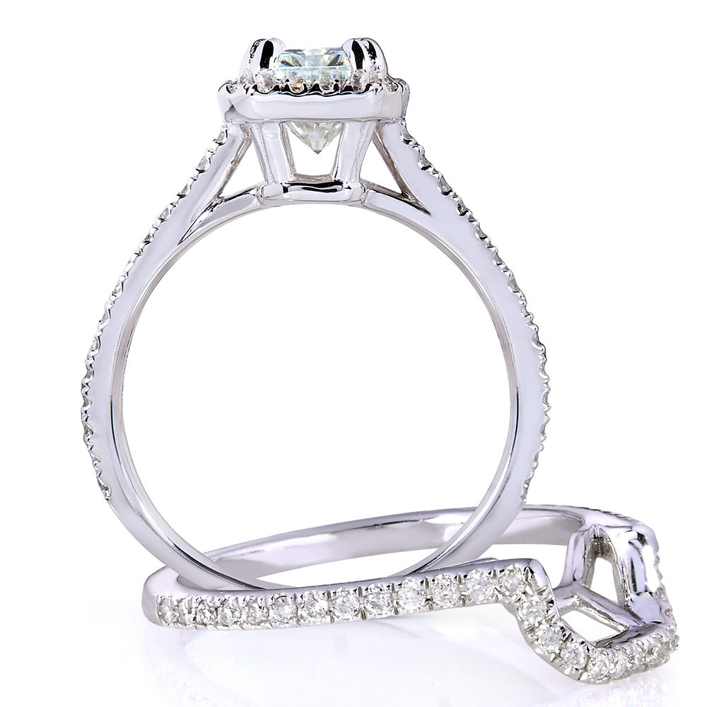 Radiant White Gold 1/2ct Moissanite &amp; Diamond Bridal Set by Yaffie
