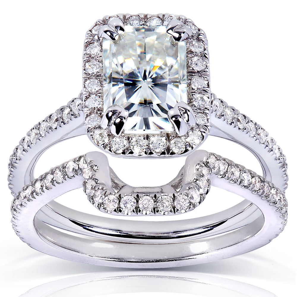 Radiant White Gold 1/2ct Moissanite &amp; Diamond Bridal Set by Yaffie