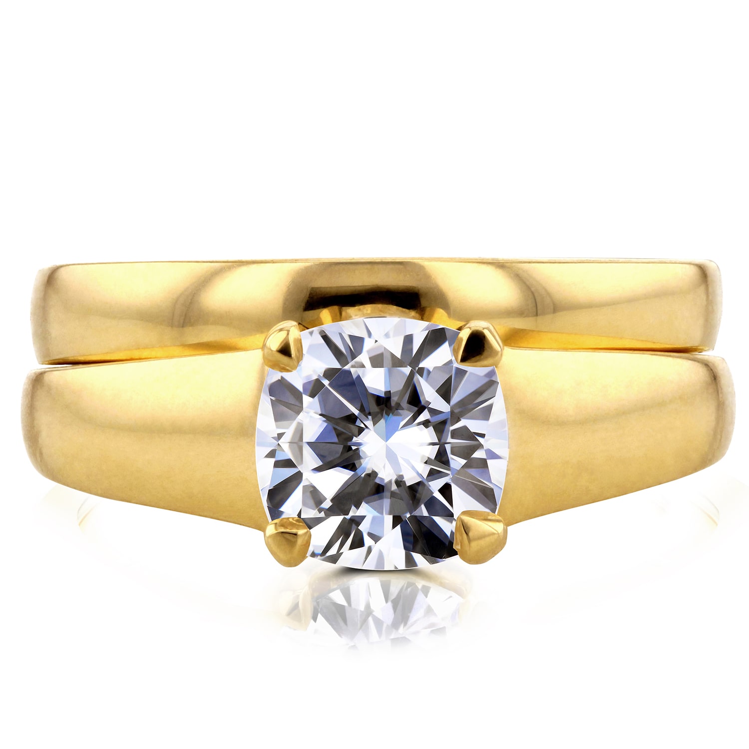 Golden Yaffie 1.1ct Cushion Moissanite Bridal Ensemble, Timeless Solitaire Style