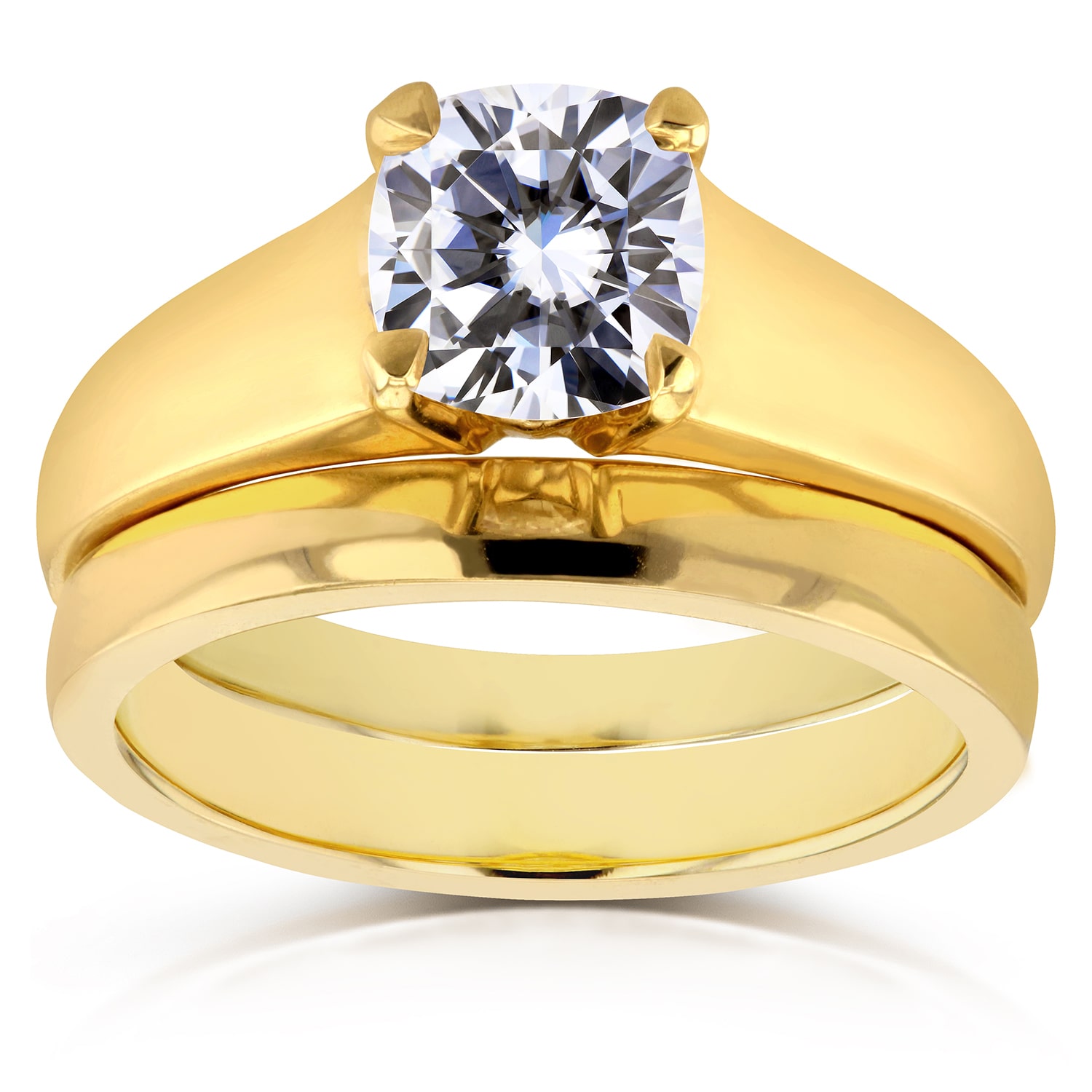 Golden Yaffie 1.1ct Cushion Moissanite Bridal Ensemble, Timeless Solitaire Style