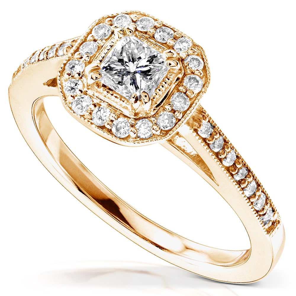Sparkling Yaffie Gold Halo Diamond Engagement Ring with 1/2ct Total Diamond Weight