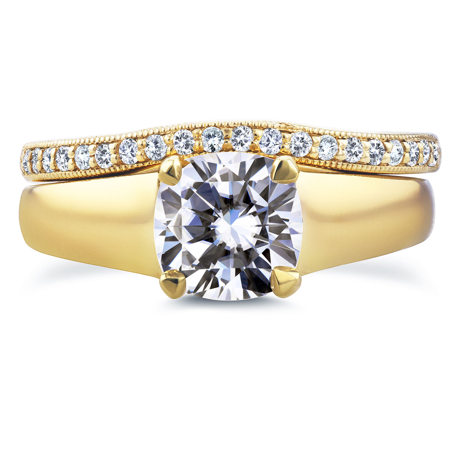 Yaffie Majestic Moissanite Solitaire and Diamond Band Bridal Set
