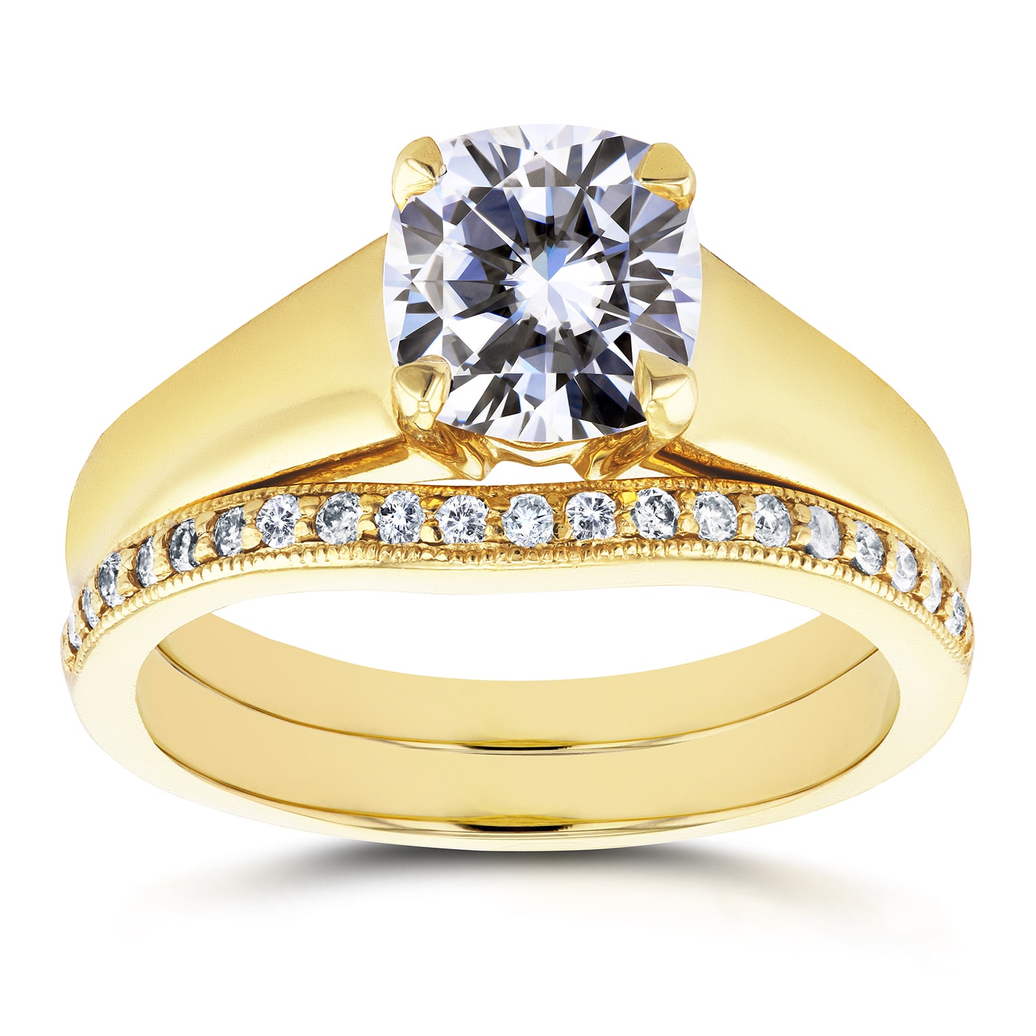 Yaffie Majestic Moissanite Solitaire and Diamond Band Bridal Set