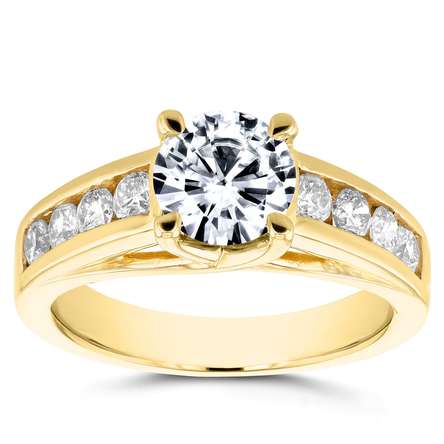 Forever One Moissanite and Diamond Channel Band Engagement Ring by Yaffie Gold, 1/2ct Total Diamond Weight
