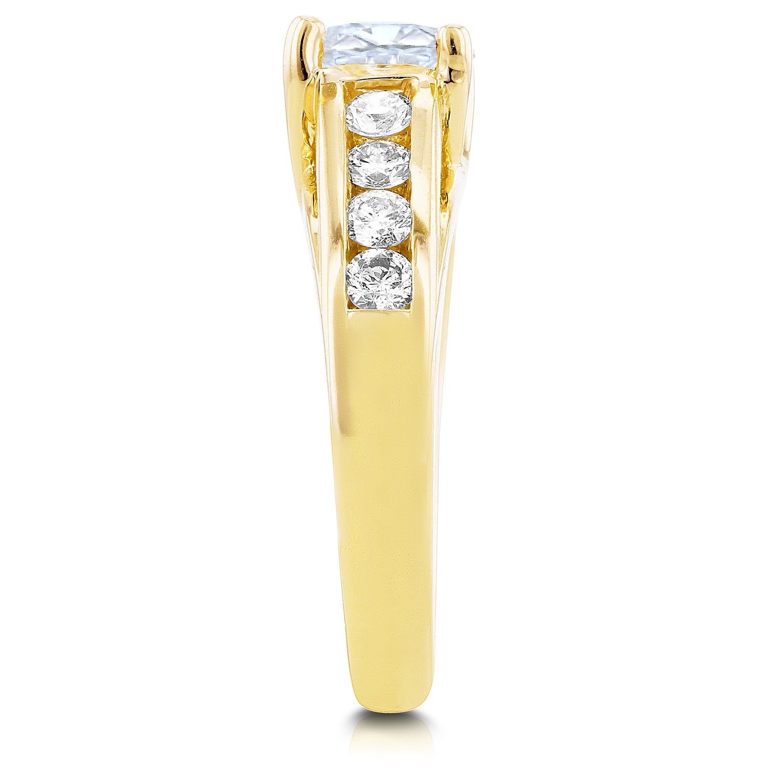 Forever One Moissanite and Diamond Channel Band Engagement Ring by Yaffie Gold, 1/2ct Total Diamond Weight
