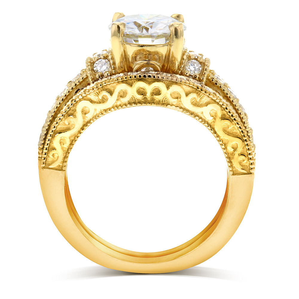Antique Bridal Ring Set with Yaffie Gold Moissanite and 3/5ct TDW Diamonds