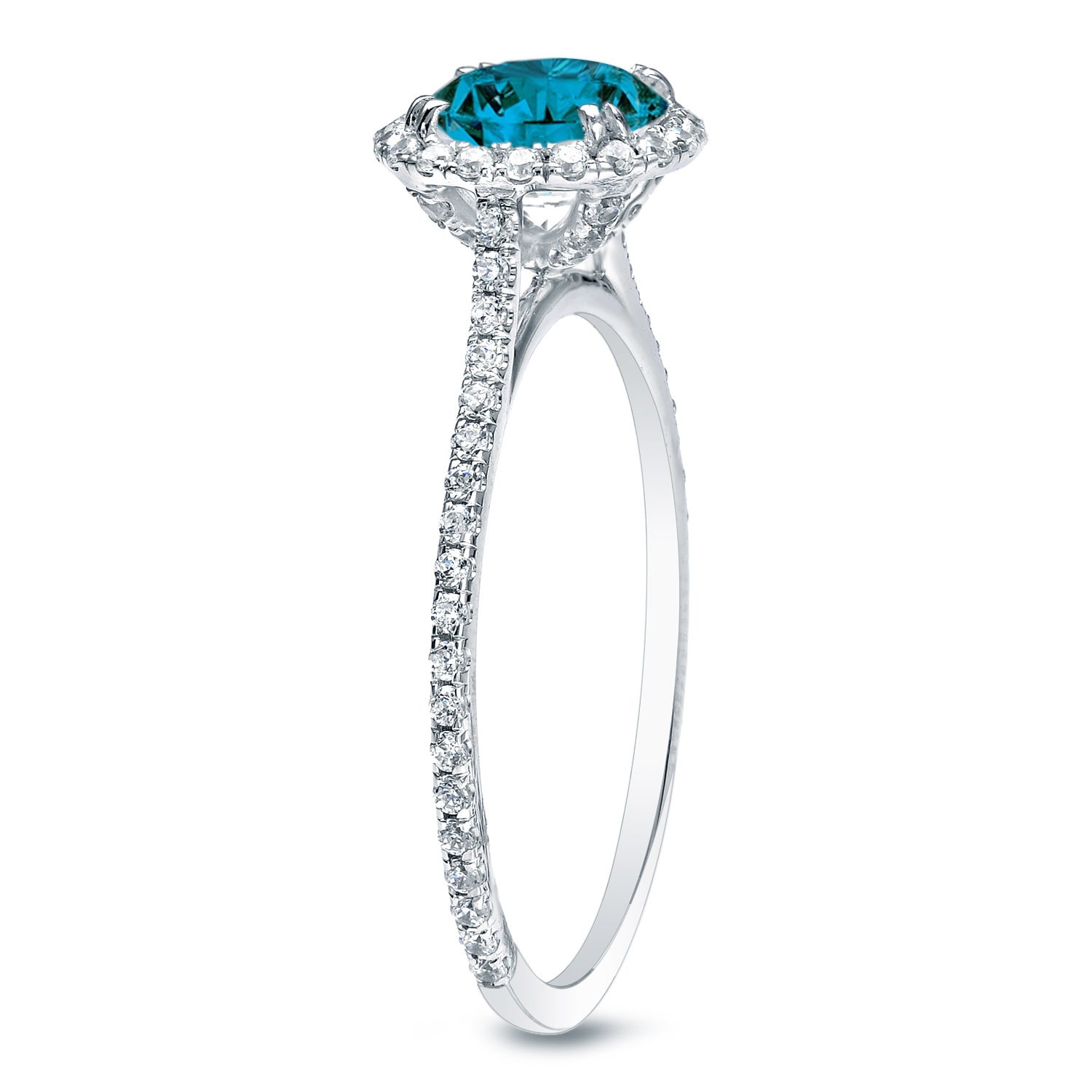Blue Diamond Halo Engagement Ring with 1.5ct TDW by Yaffie Gold