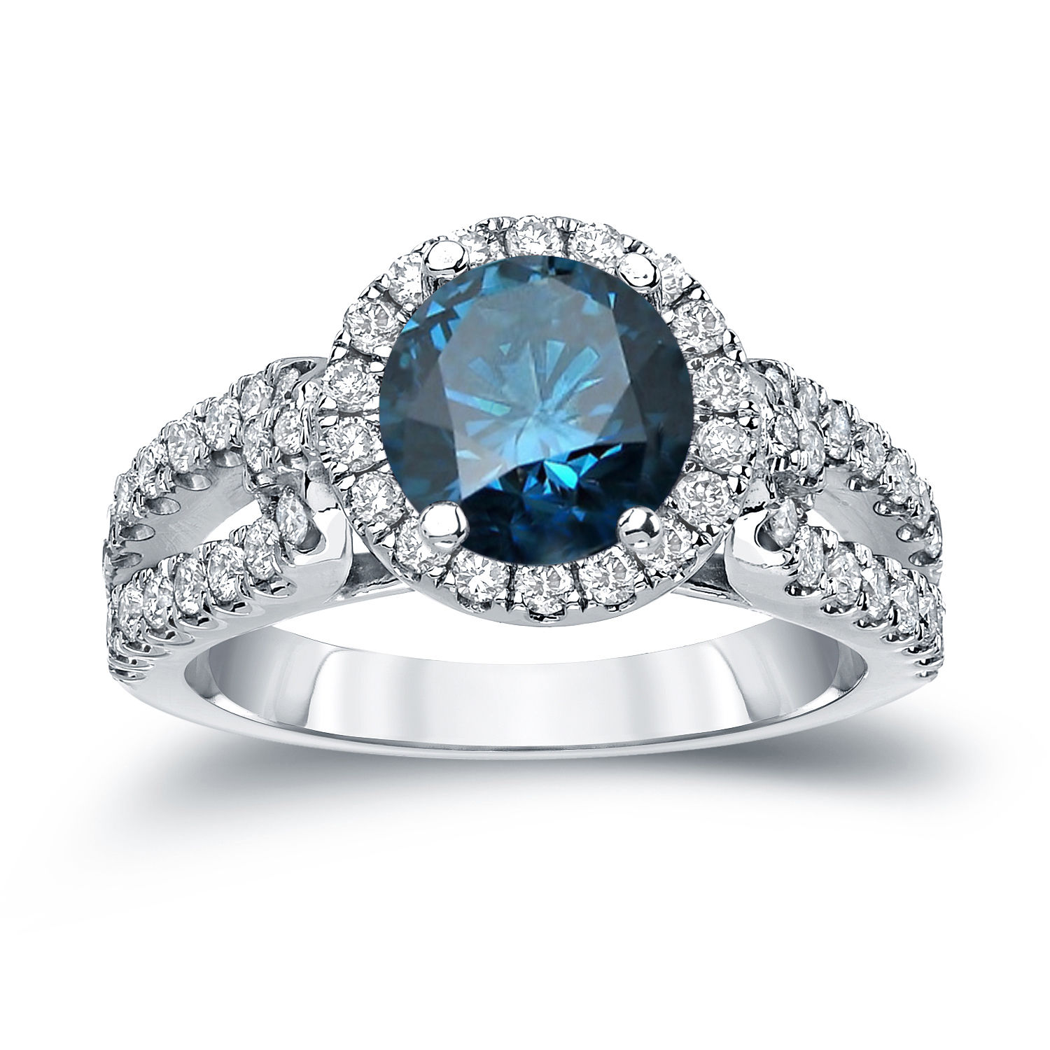 Blue Diamond Halo Engagement Ring with Yaffie Gold and 1 1/2ct TDW Round Cut