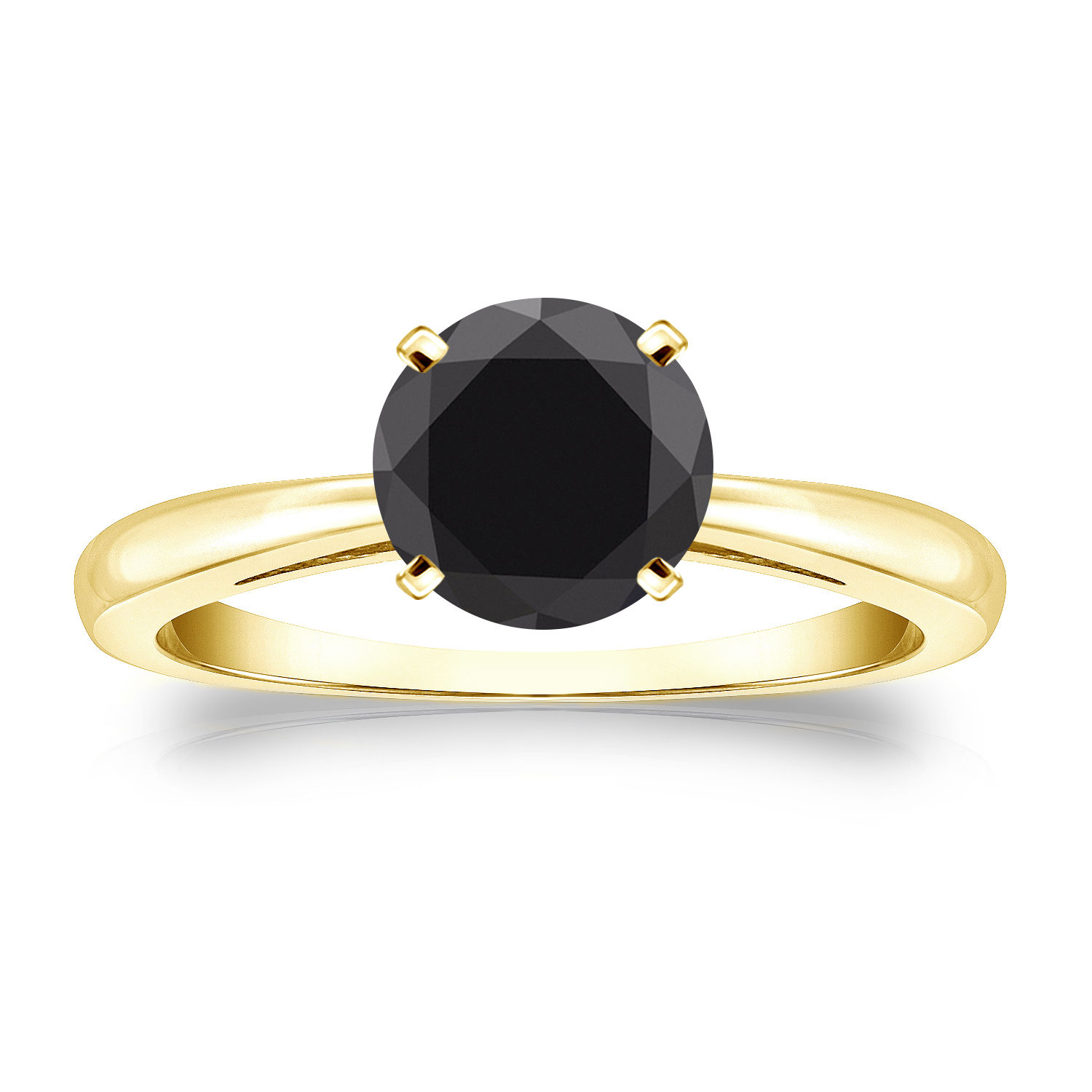 Custom-Made Yaffie™ Black Diamond Solitaire Engagement Ring: Gold 1 1/4ct Round Cut in 4-Prong Setting