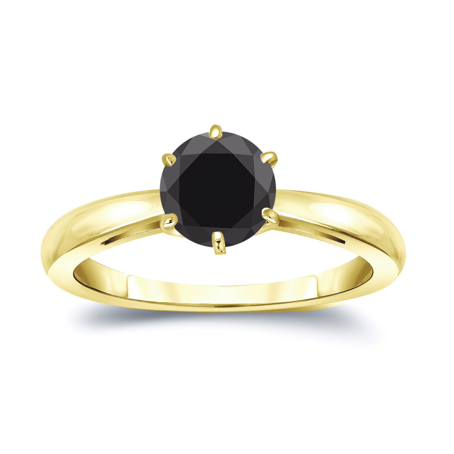 Yaffie Bespoke Black Diamond Solitaire Engagement Ring: Gold &amp; 1.25ct Round Cut in 6 Prongs.