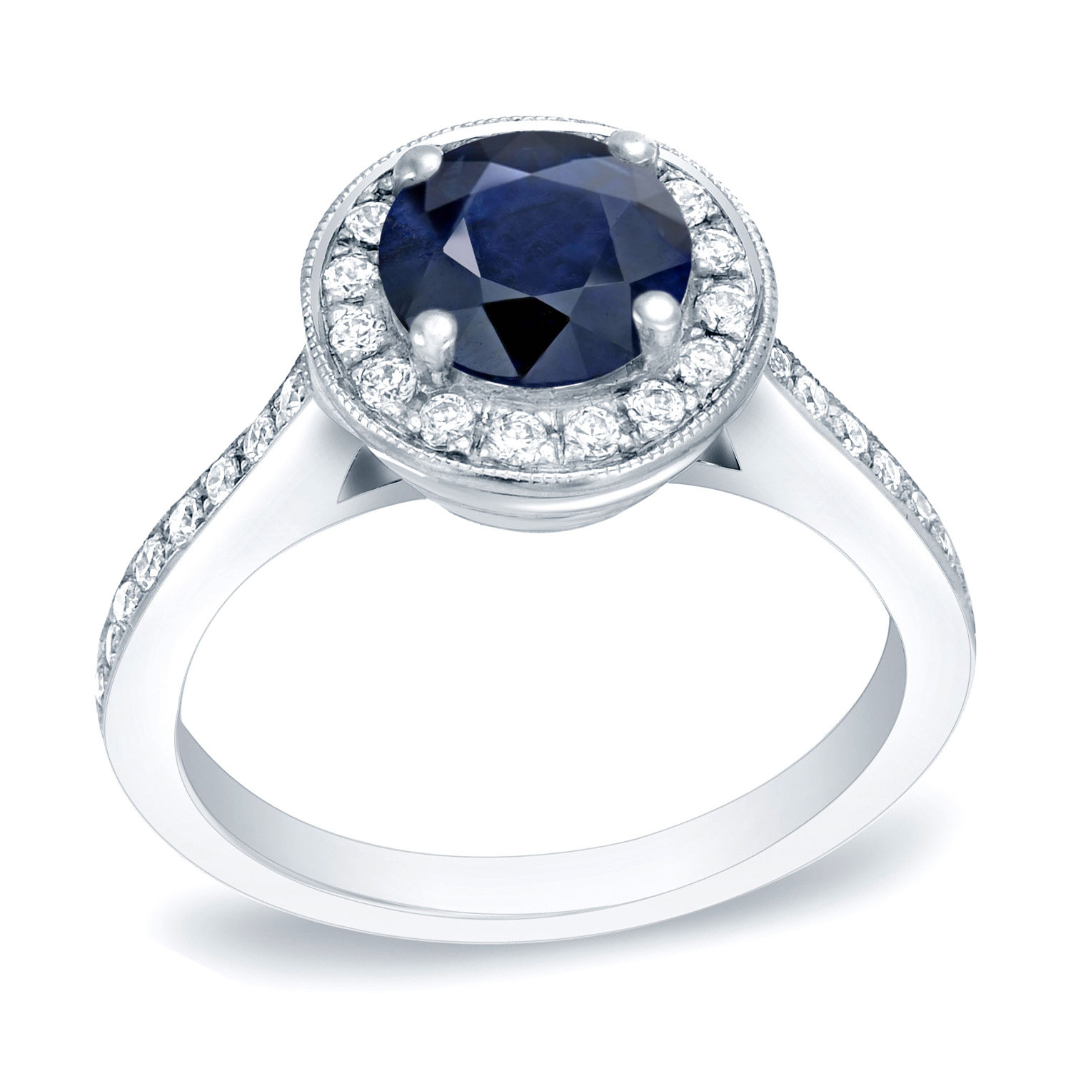 Blue Sapphire and Diamond Engagement Ring with Halo