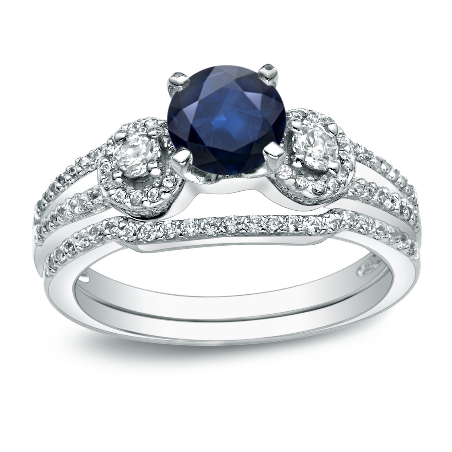 Gold Bridal Set with 1/2ct Blue Sapphire &amp; 1/2ct Diamond