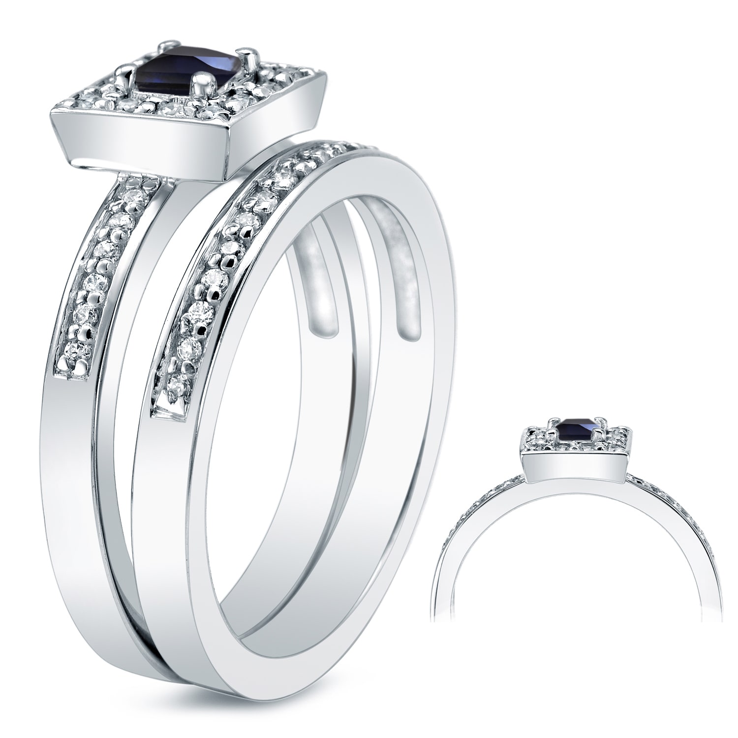 Blue Sapphire and Diamond Halo Engagement Ring by Yaffie Gold (1/2 ct and 1 ct TDW)