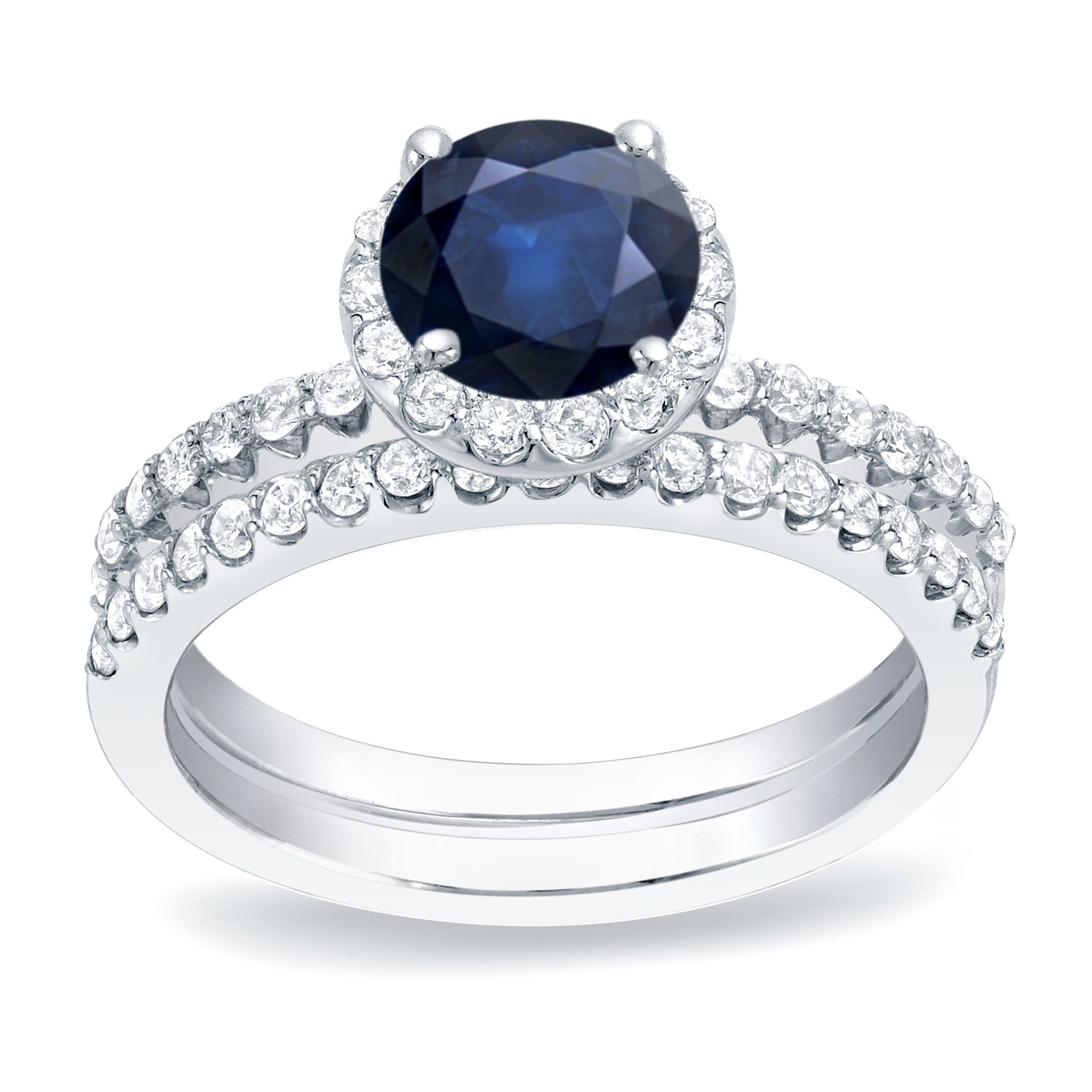 Gold Bridal Ring Set with 1/2ct Blue Sapphire &amp; 3/4ct Total Diamond Weight