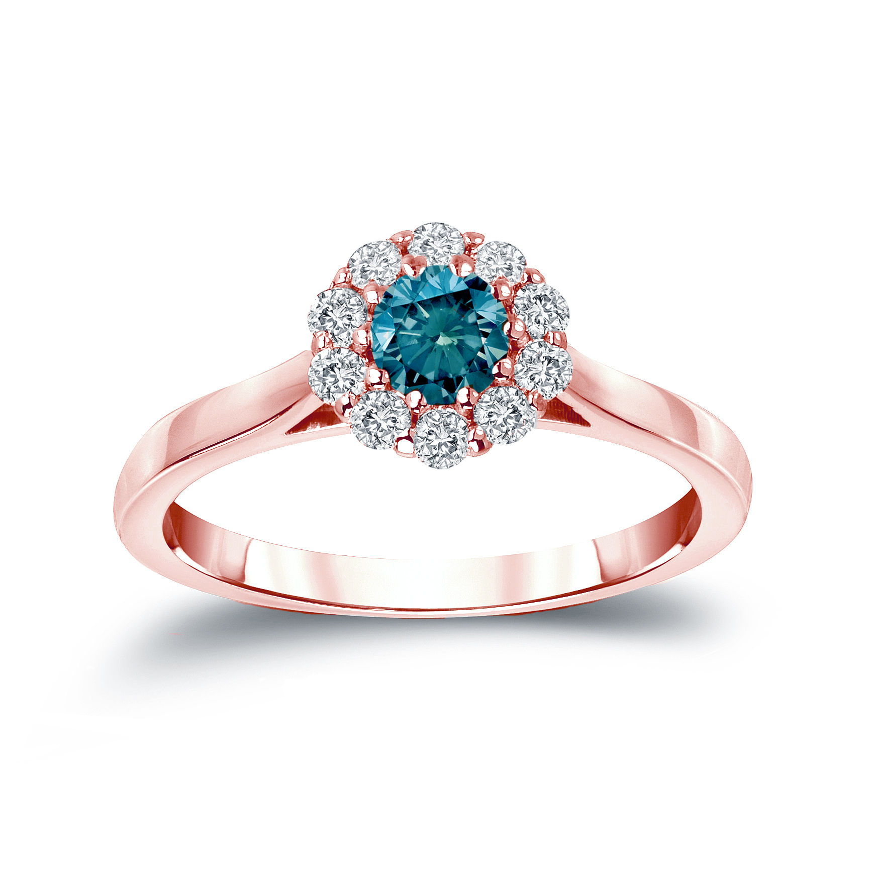 Blue Diamond Halo Engagement Ring with Yaffie Gold and 1/2ct TDW Round Cut
