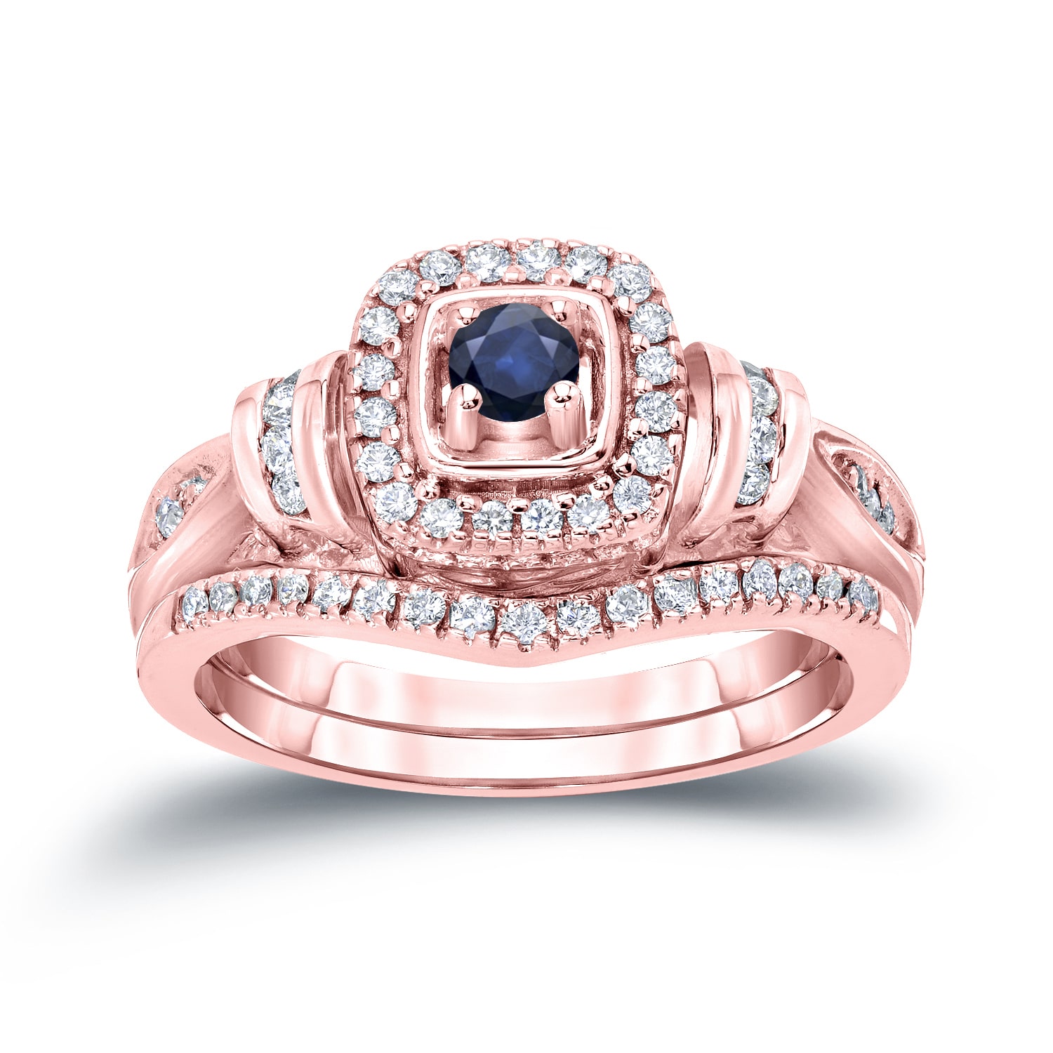 Blue Sapphire and Diamond Bridal Ring Set with Yaffie Gold Magic
