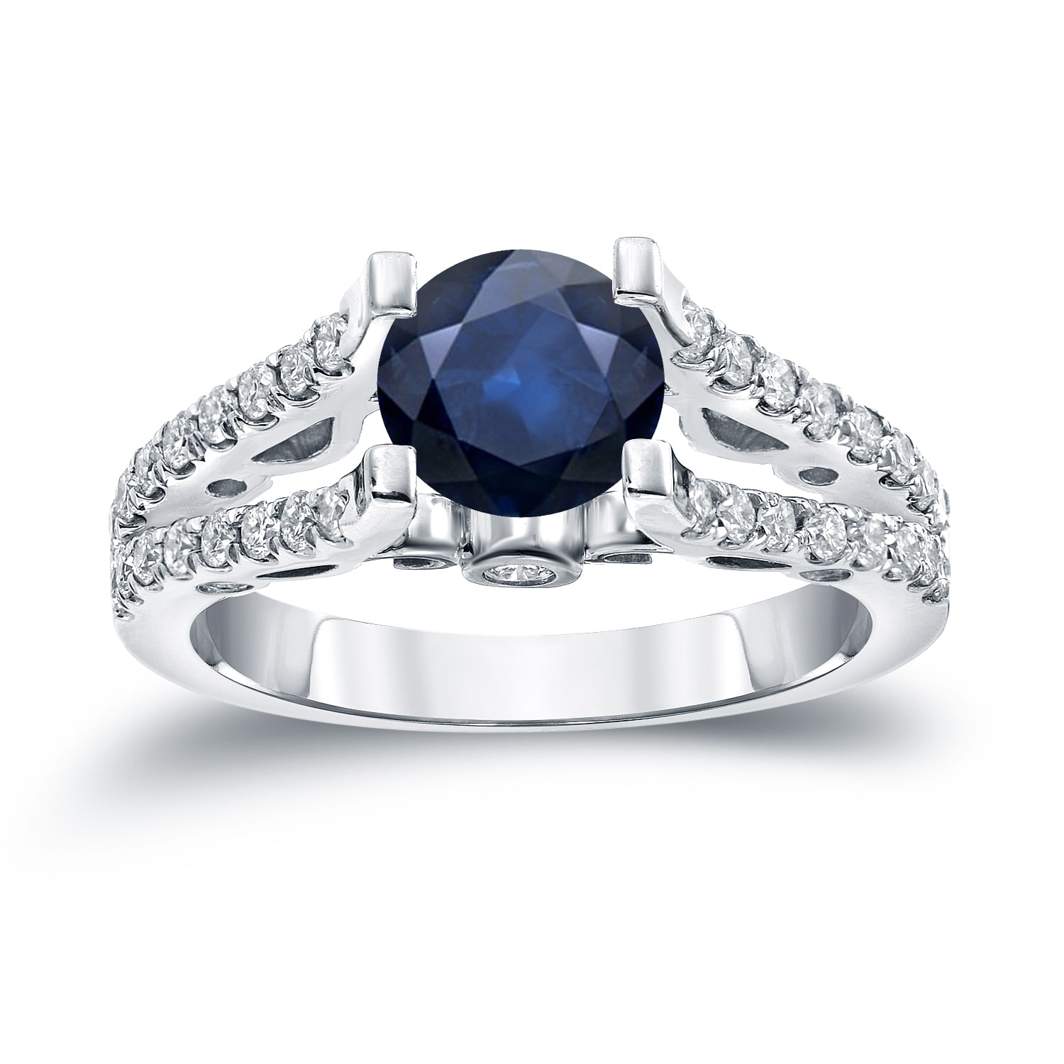 Blue Sapphire and Diamond Engagement Ring with Yaffie Gold, 1ct and 1/2ct TDW.