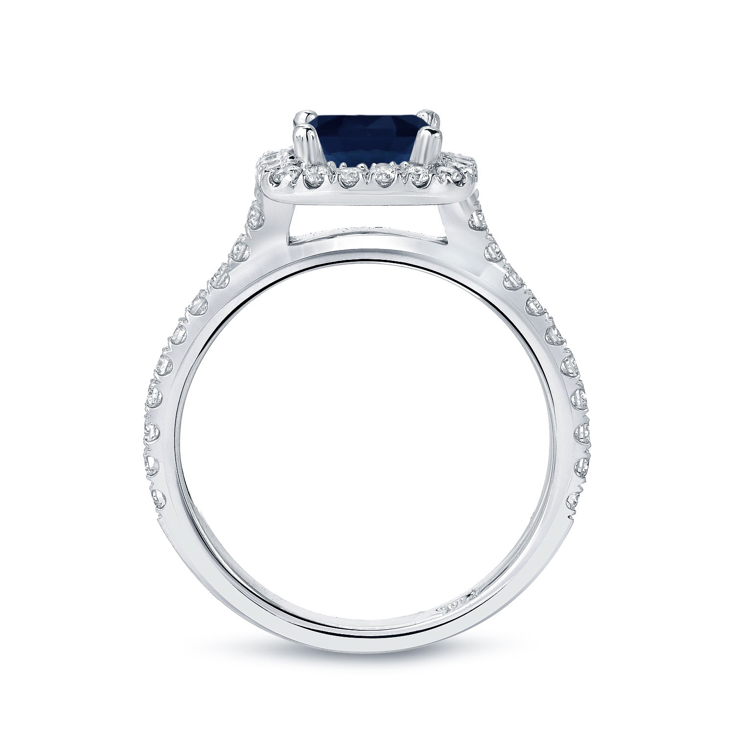 Blue Sapphire &amp; Diamond Halo Engagement Ring with Yaffie Gold - 1ct &amp; 2/5ct TDW.