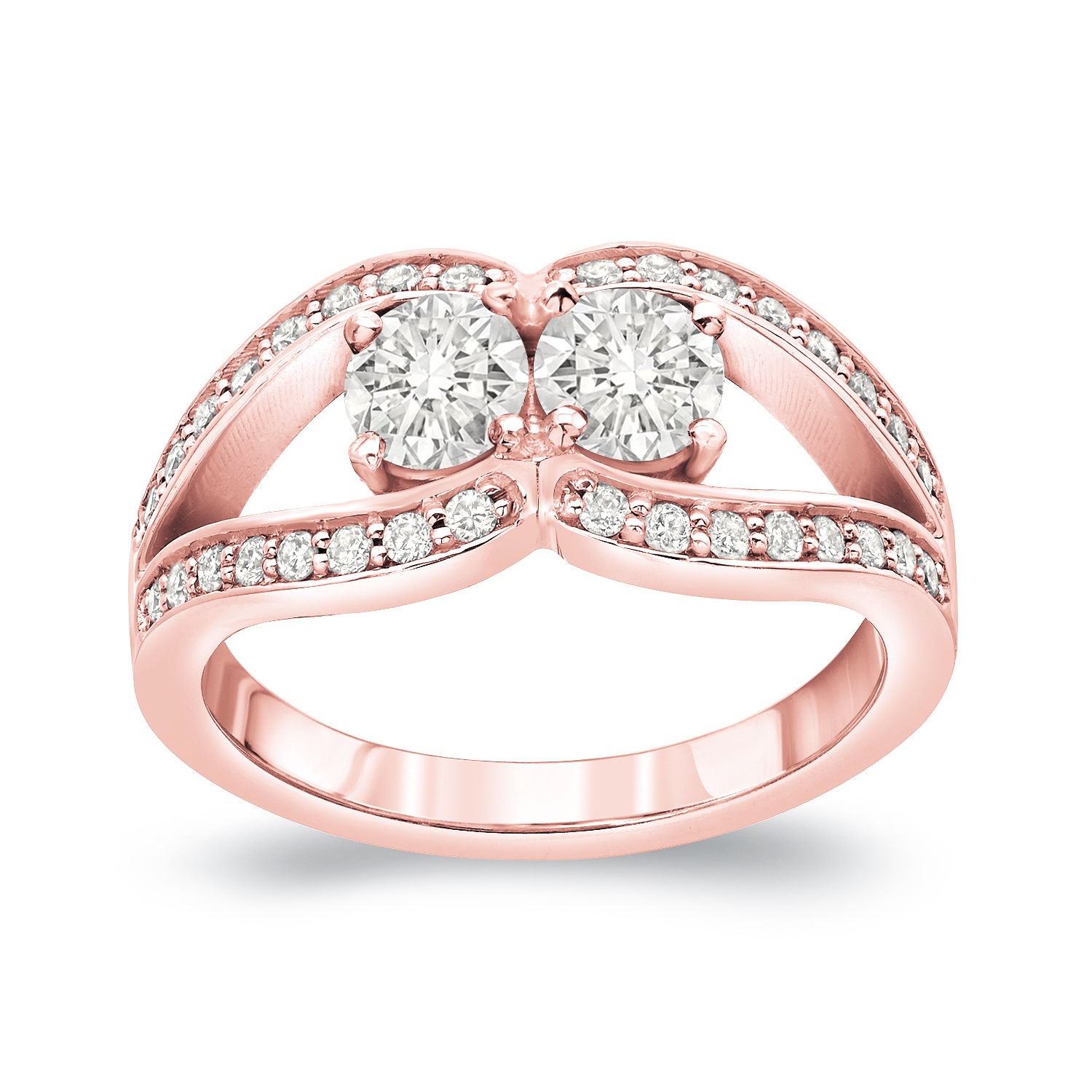 Golden Yaffie 1ct TDW Double Diamond Round Cut Engagement Ring