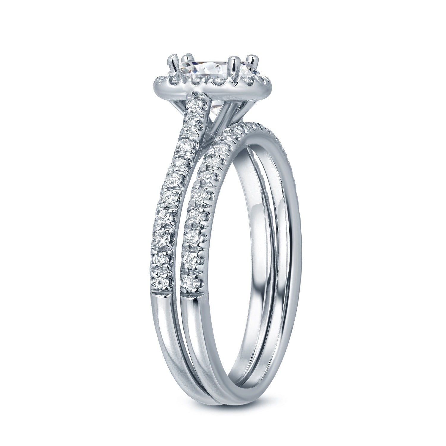 Certified Emerald Diamond Bridal Ring Set with Yaffie Gold Halo - 1ct TDW