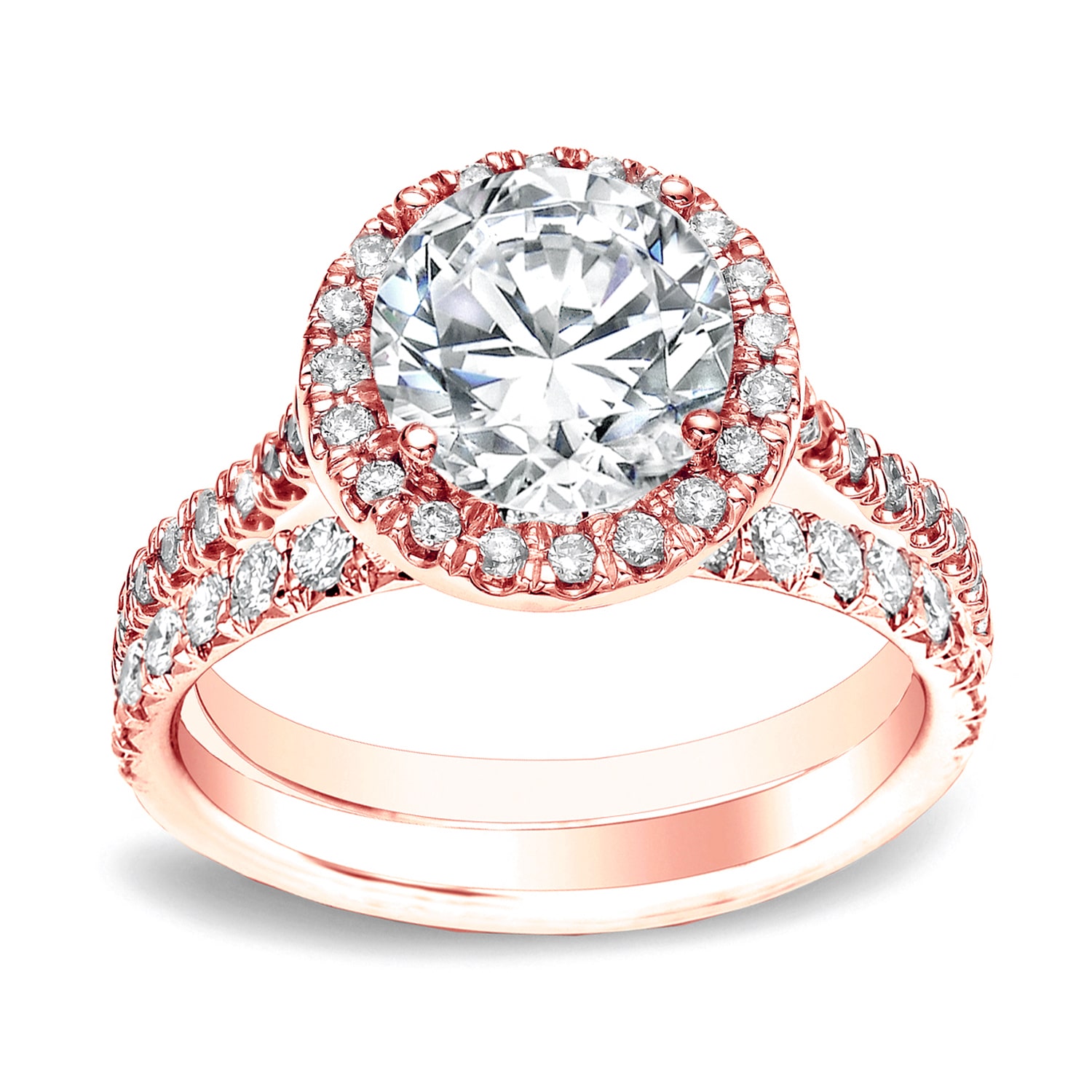 Sparkling Yaffie Gold Round Diamond Ring Set for Engagement and Wedding with 1ct TDW Halo