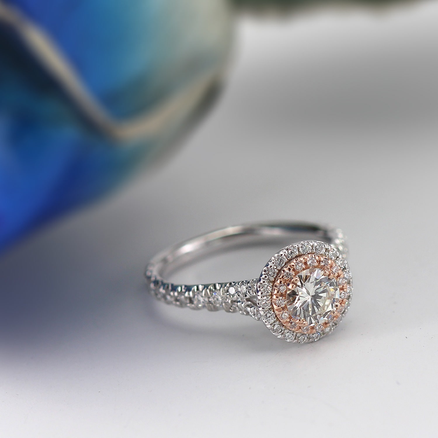 Certified White Diamond Halo Engagement Ring - Yaffie Gold 2ct TDW