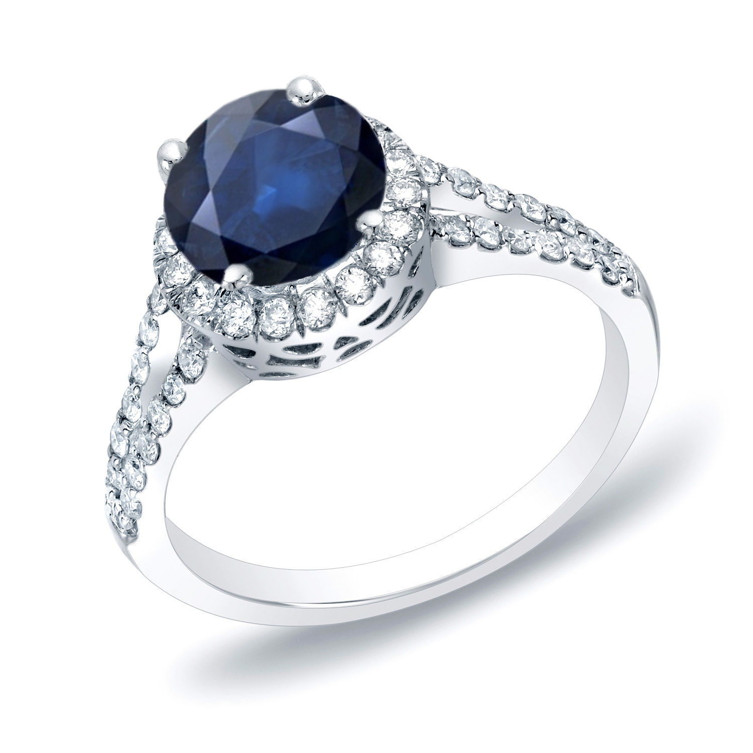 Gold Engagement Ring with Blue Sapphire and Sparkling Diamond Halo (3/4ct &amp; 1/2ct TDW) by Yaffie