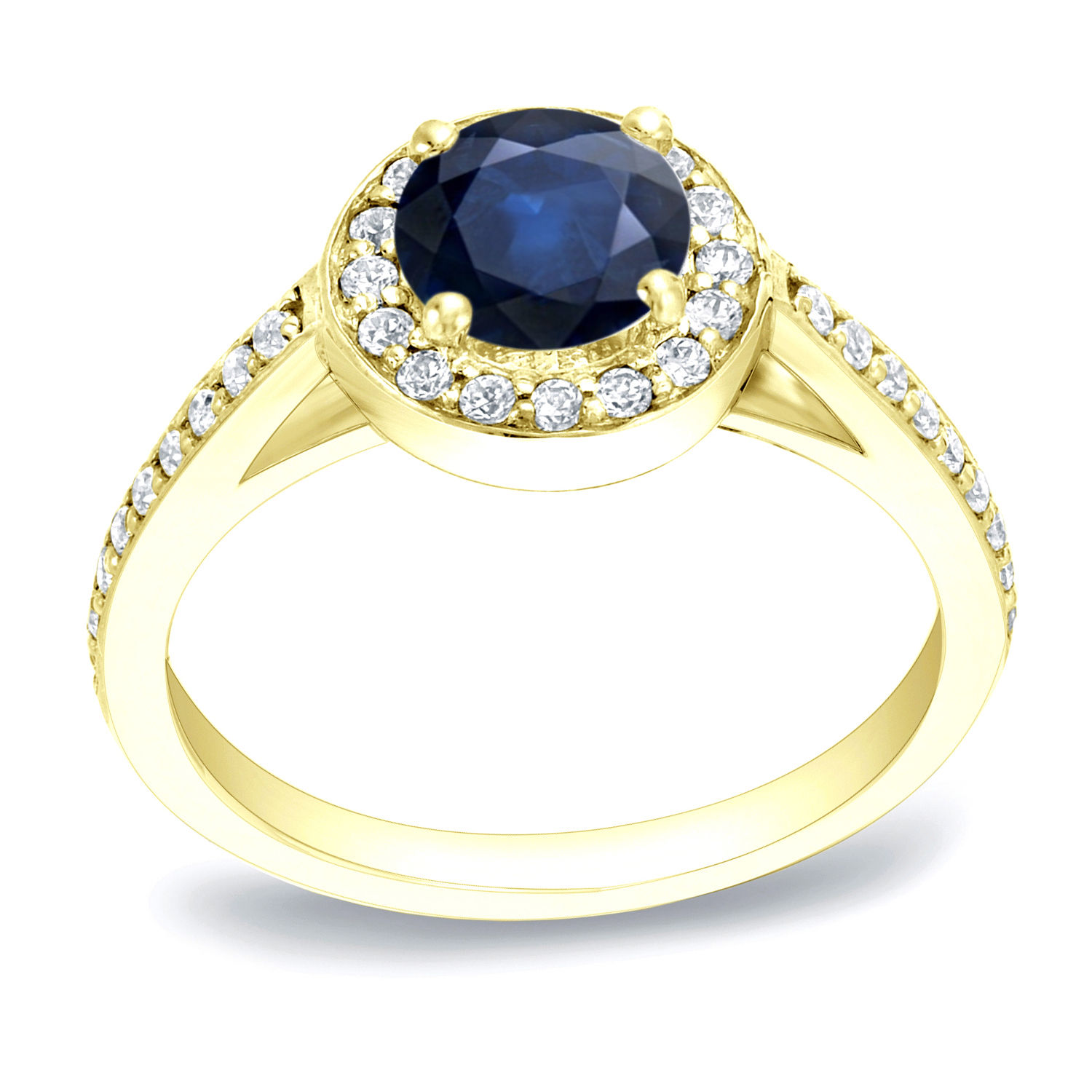 Engage in elegance with the Yaffie Gold Blue Sapphire and Round Diamond Ring.
