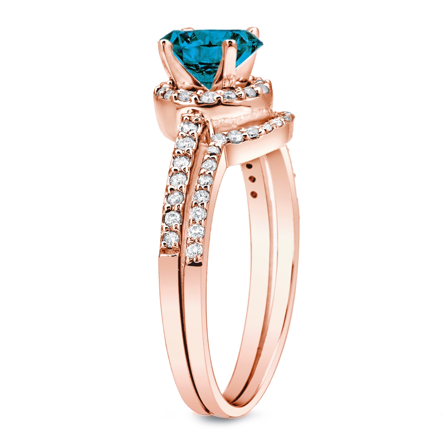 Rose Gold Bridal Ring Set with 1ct TDW Blue Diamond by Yaffie