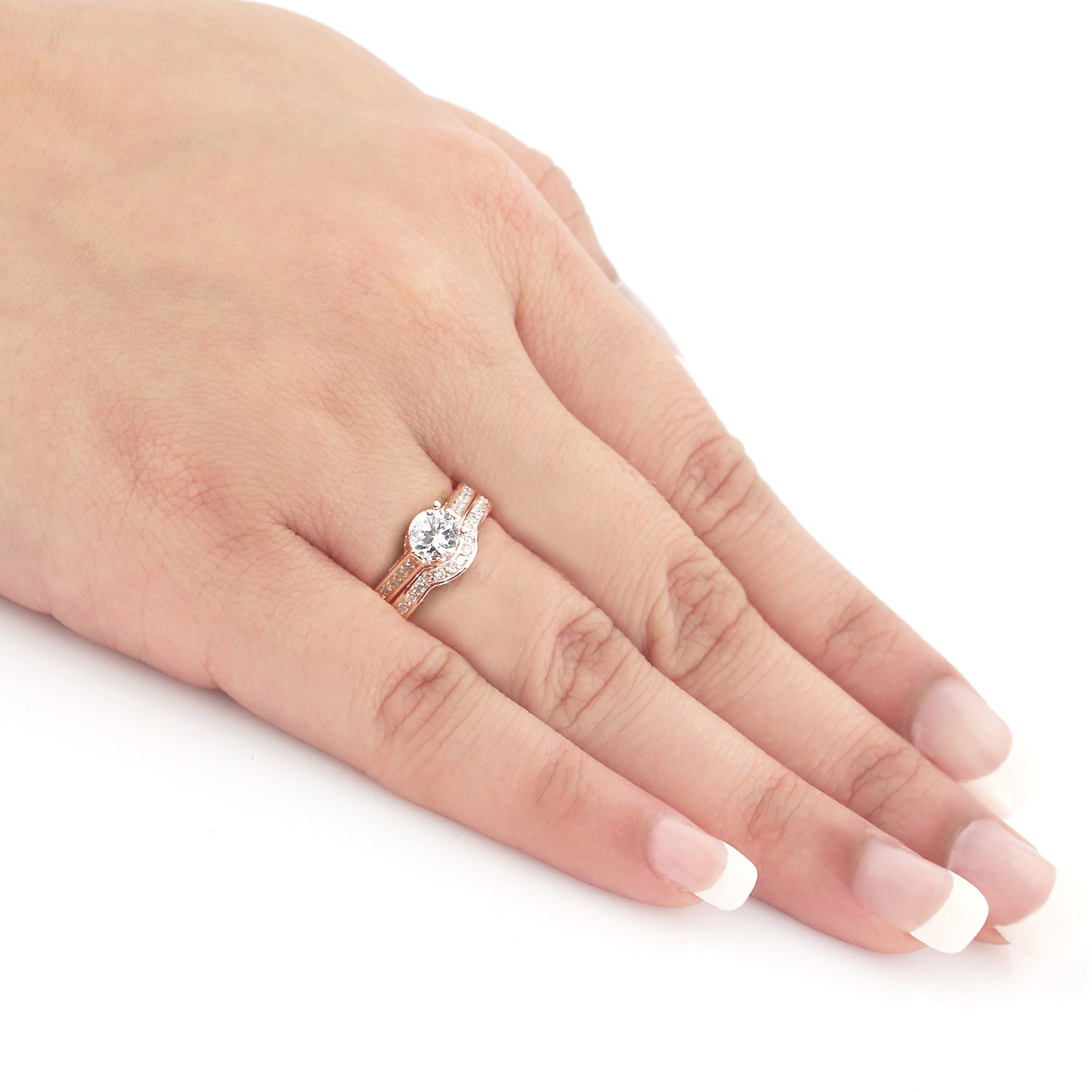 Certified Diamond Bridal Set with Rose Gold Curved Band - 1ct TDW