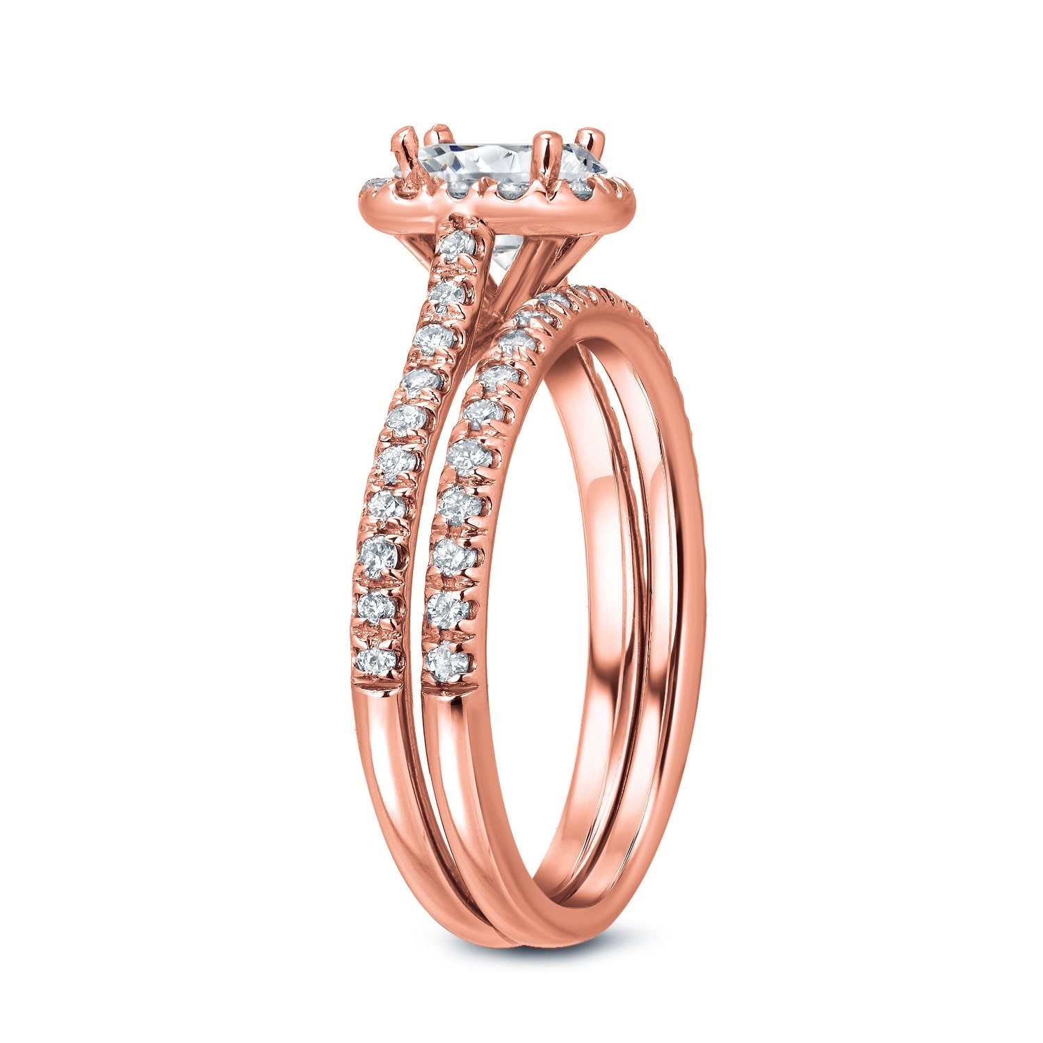 Radiant Diamond Halo Bridal Ring Set - Yaffie Rose Gold, 1ct TDW Certified