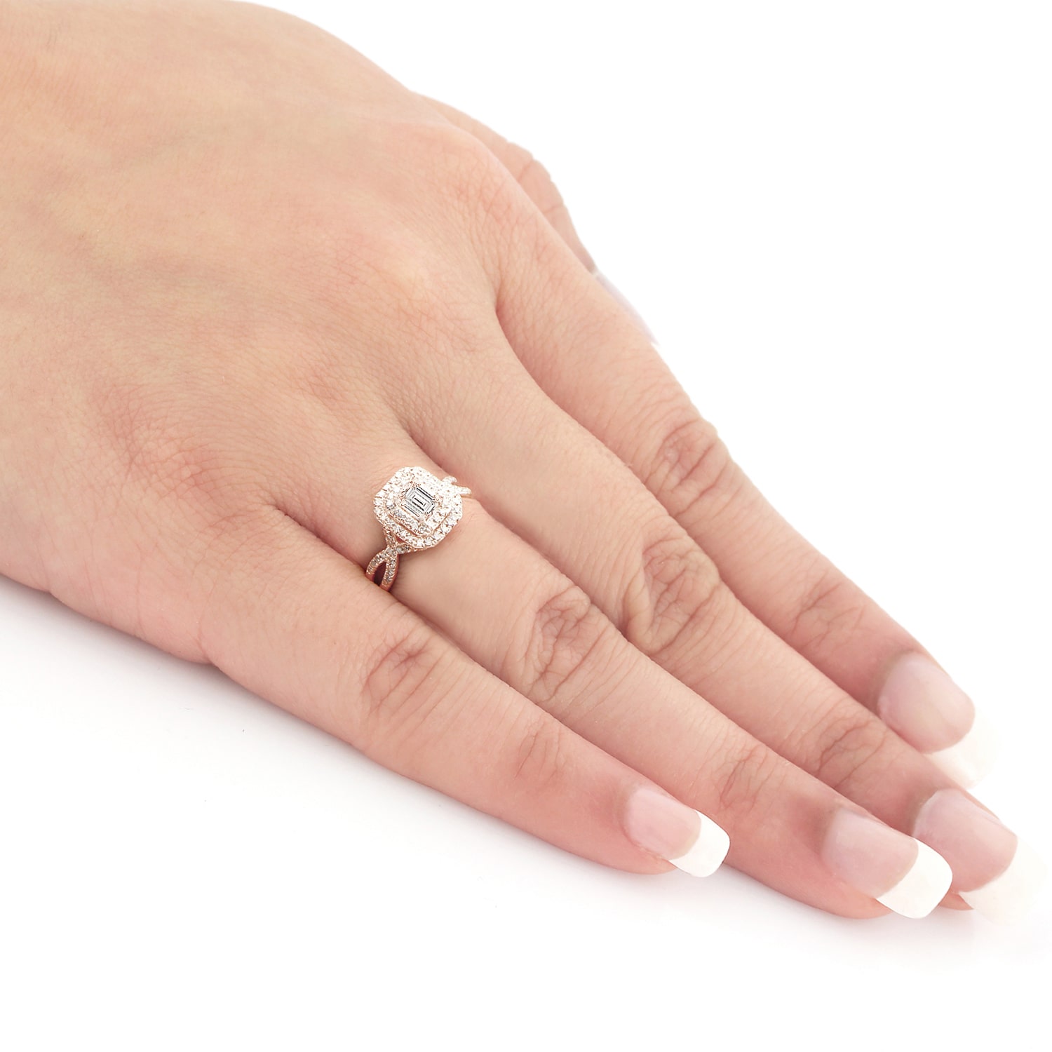 Elegant Yaffie Split Shank Engagement Ring with Rose Gold and Emerald Halo Diamonds (4/5 ct TDW)