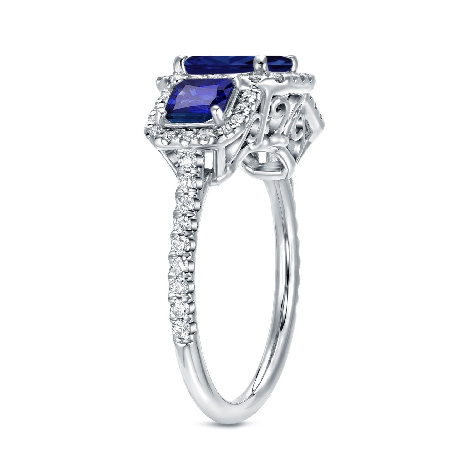 Sparkling Blue Sapphire and Diamond Halo Ring in White Gold, 2.25ct Total Weight