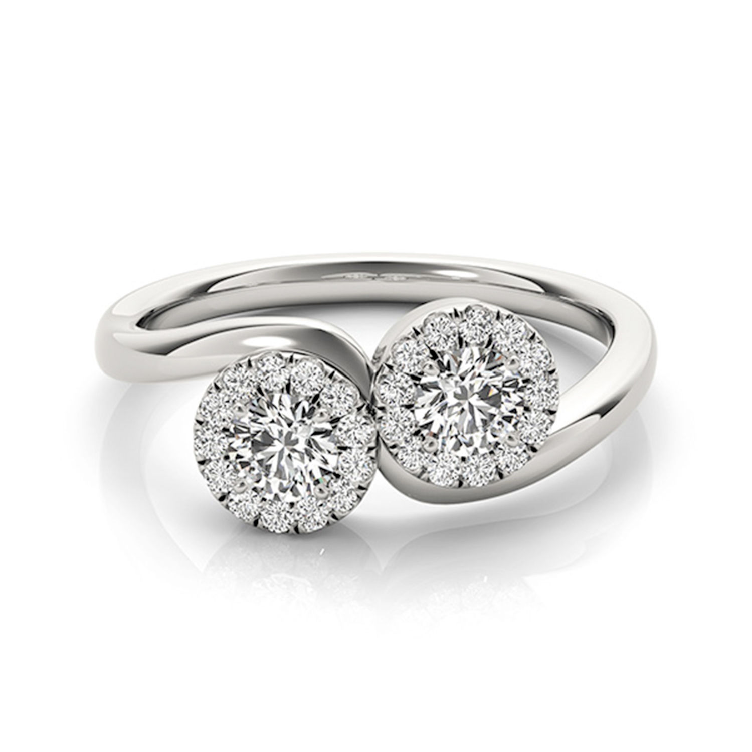 Sparkling Yaffie 2-Stone Round Cut Diamond Halo Ring in White Gold, 1/2ct Total Diamond Weight