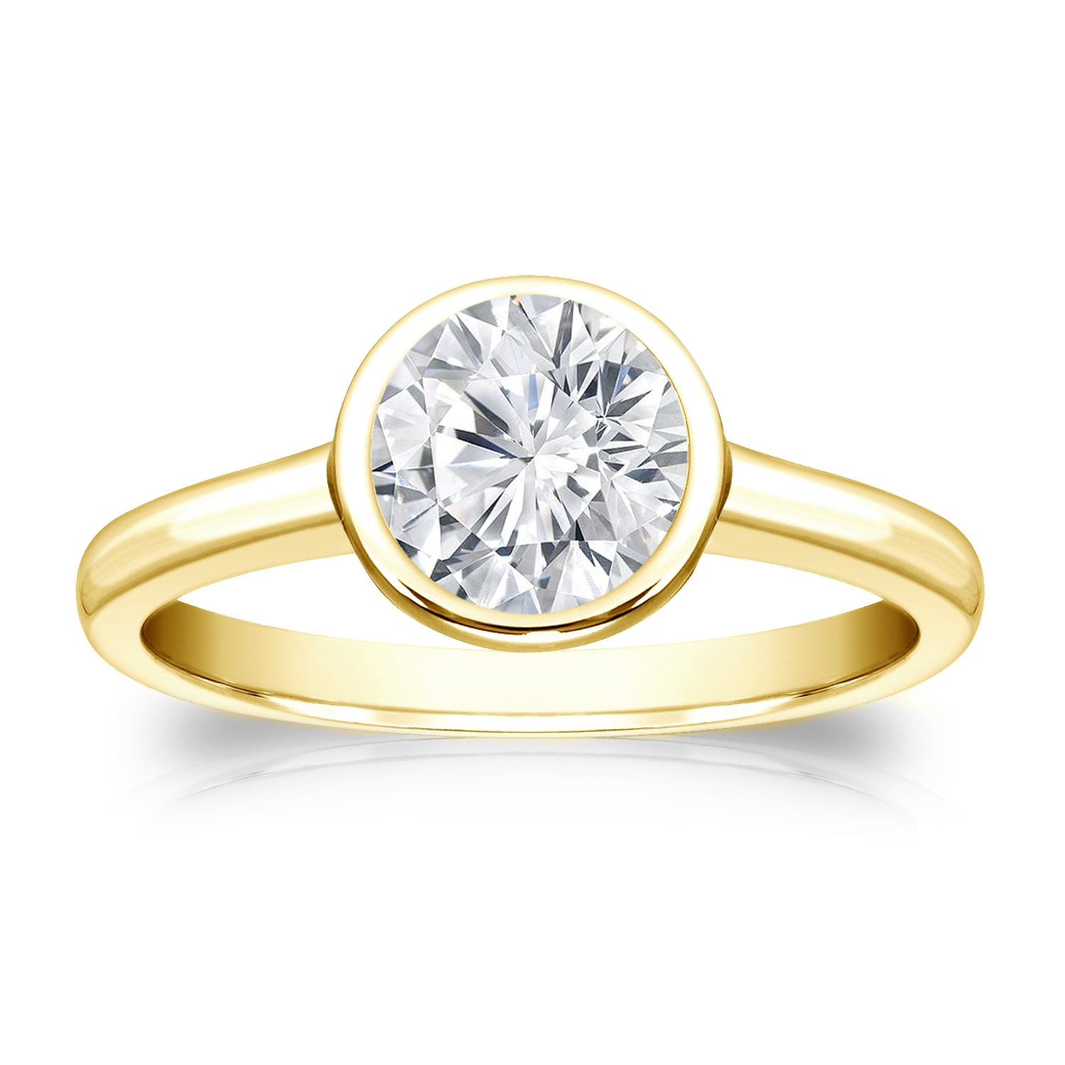 Radiant Yaffie Gold 1ct TDW Solitaire Engagement Ring with Round-cut Diamond Bezel