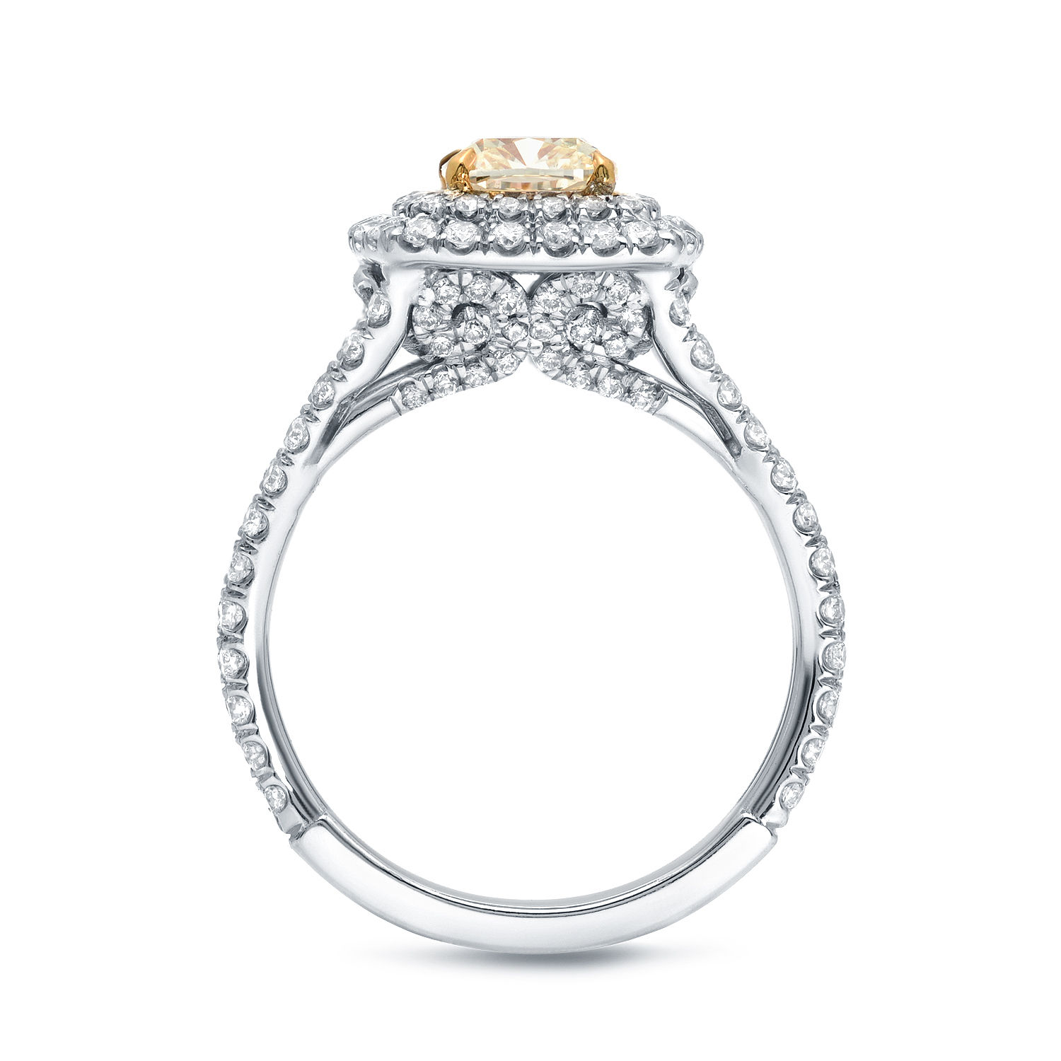 Certified Cushion-cut Fancy Yellow Diamond Ring with 2ct TDW by Yaffie Gold