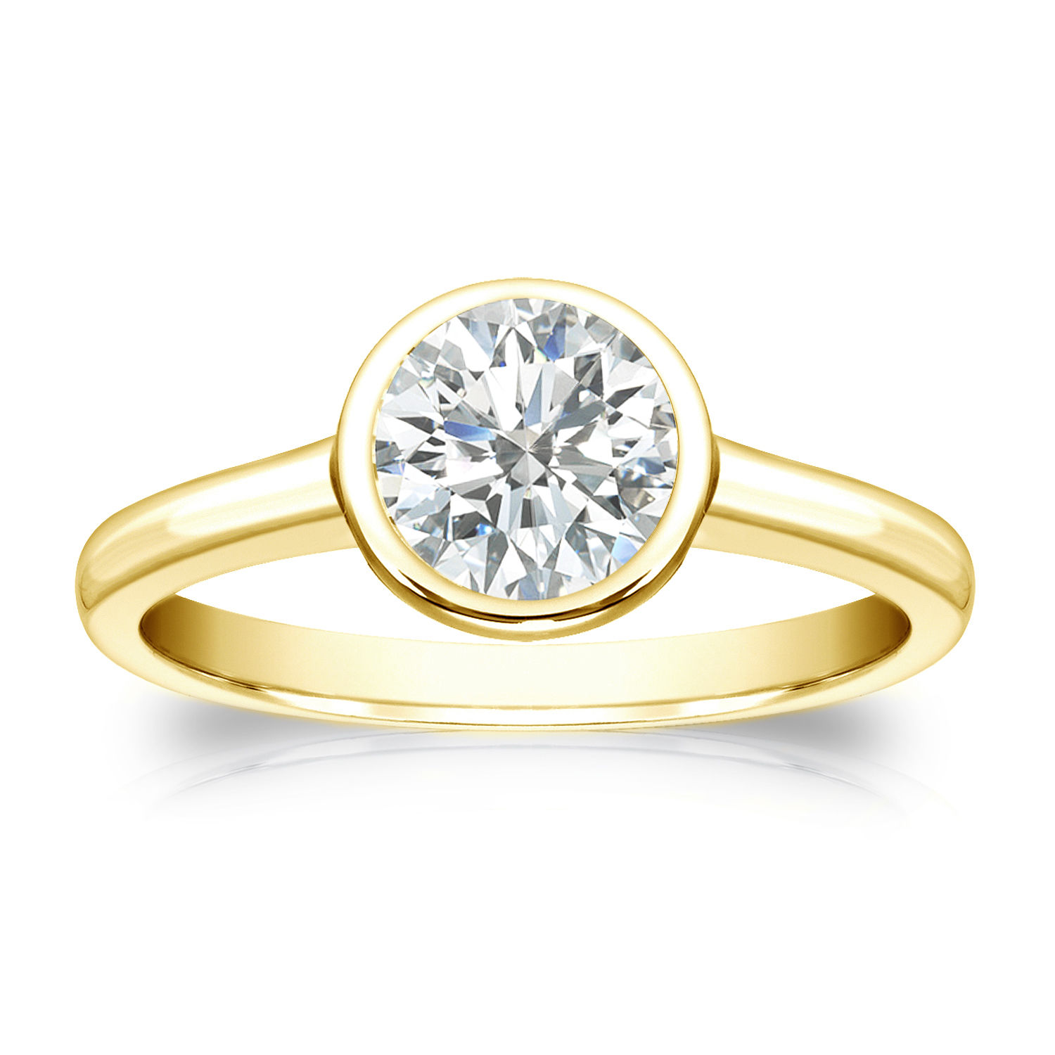Gold Solitaire Diamond Engagement Ring - 3/4ct TDW with Round Bezel Cut by Yaffie